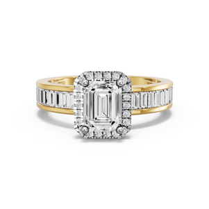 Image for Emerald Pave Halo Ring with Baguette Channel band