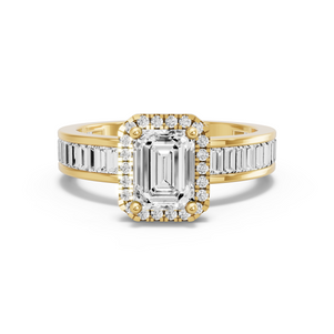 Image for Emerald Pave Halo Ring with Baguette Channel band