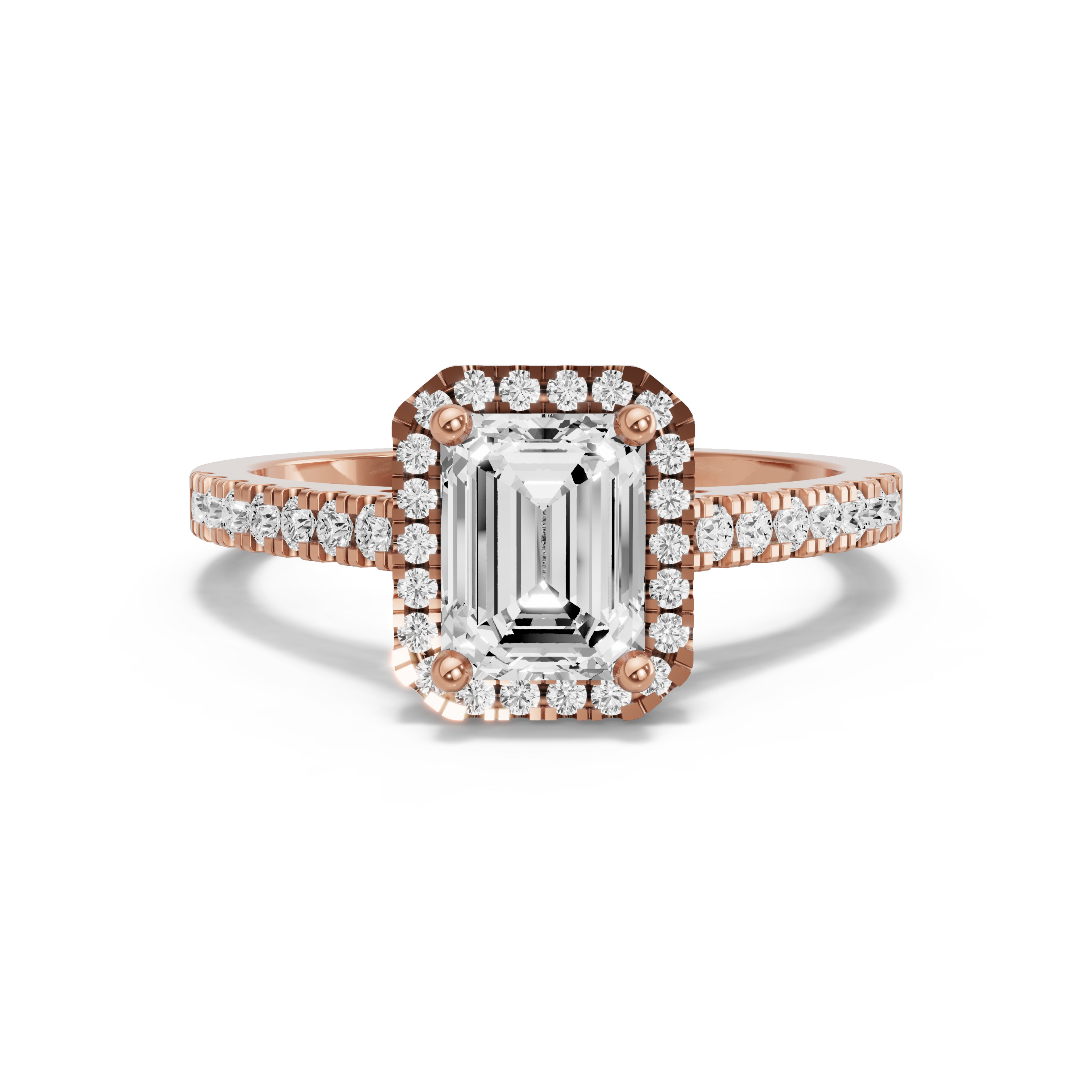 Image for Emerald Pave Halo Ring with Cathedral Pave band in 10K Rose Gold