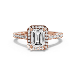 Image for Emerald Pave Halo Ring with Cathedral Pave band
