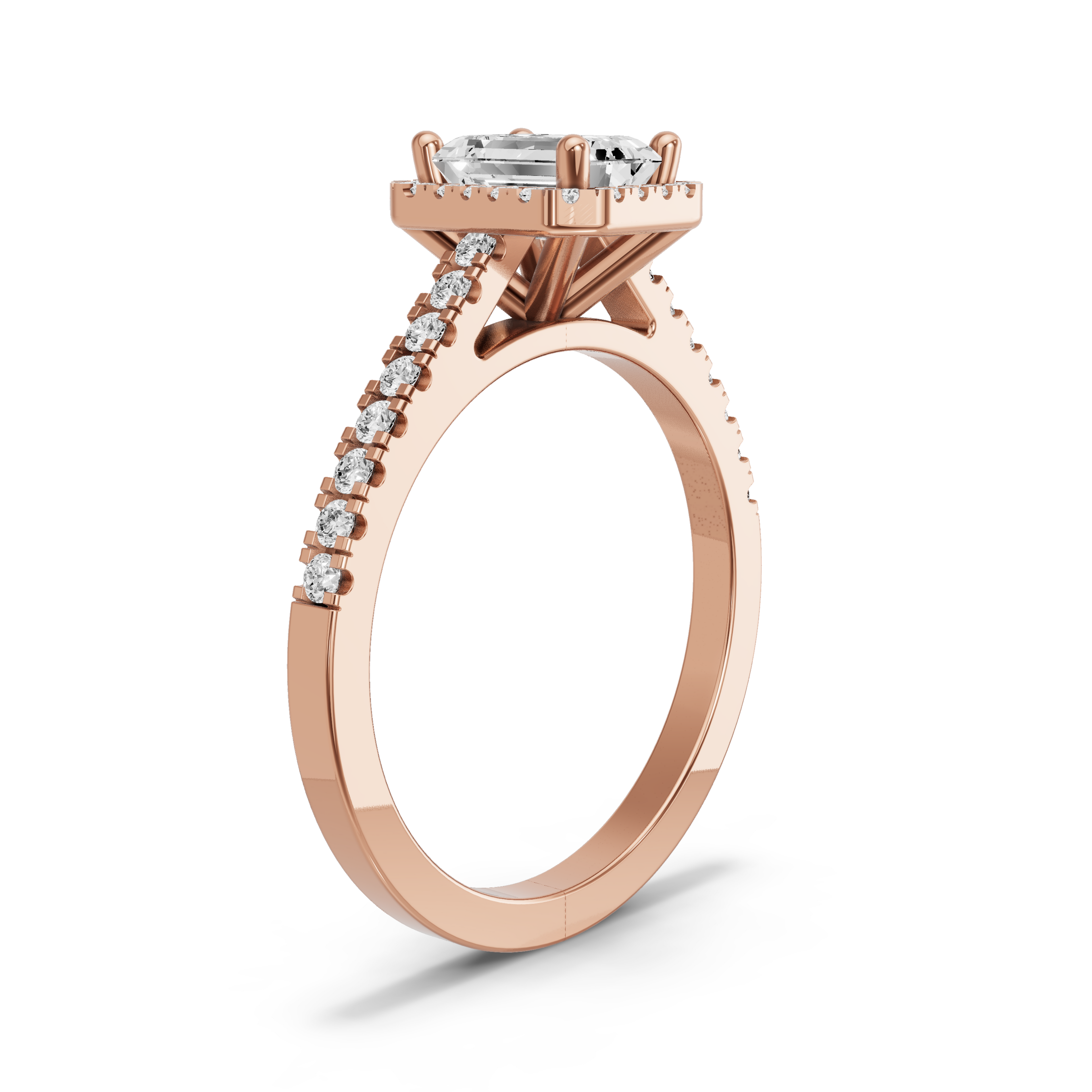 Image for Emerald Pave Halo Ring with Cathedral Pave band in 14K Rose Gold
