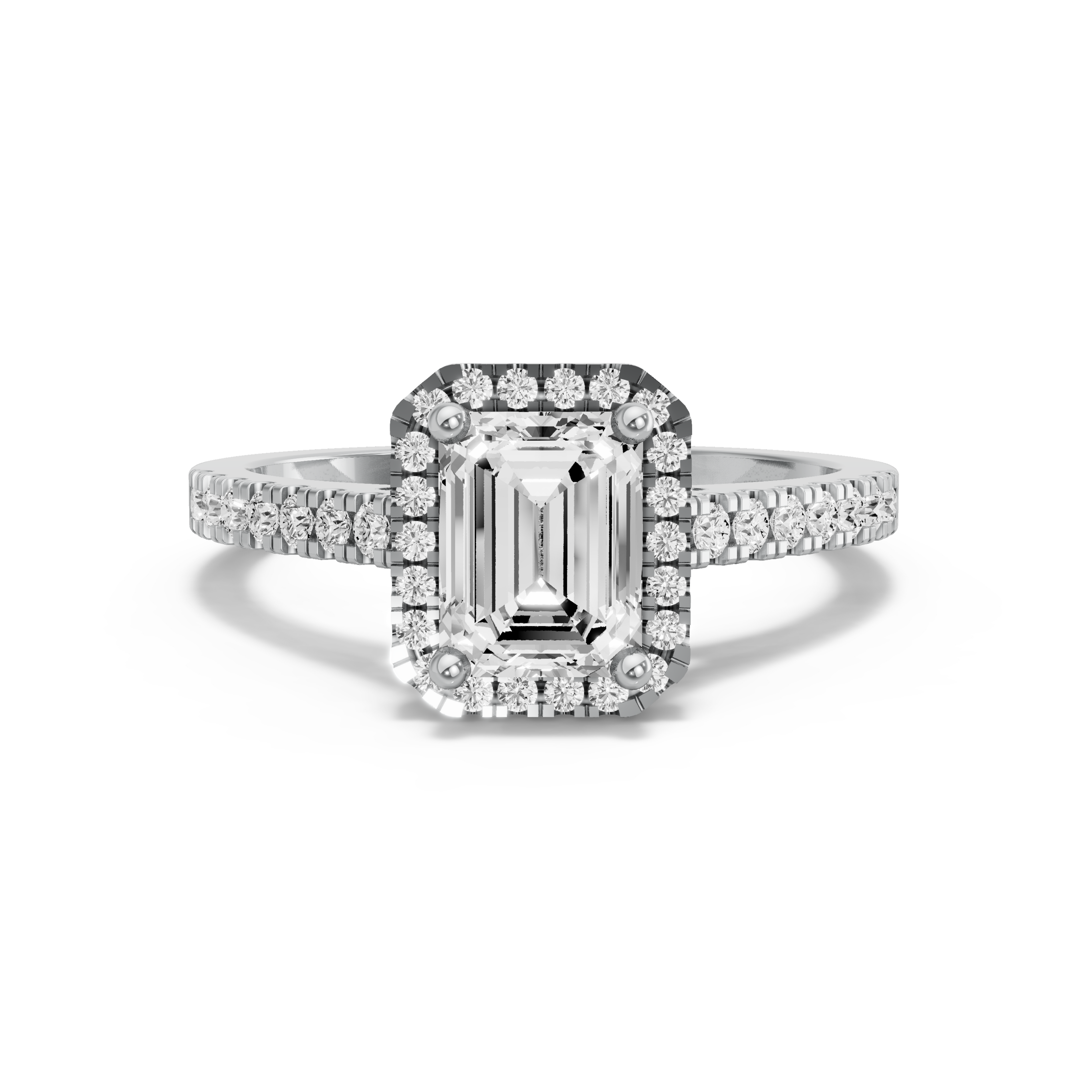 Image for Emerald Pave Halo Ring with Cathedral Pave band in 10K White Gold