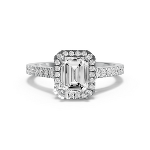 Image for Emerald Pave Halo Ring with Cathedral Pave band