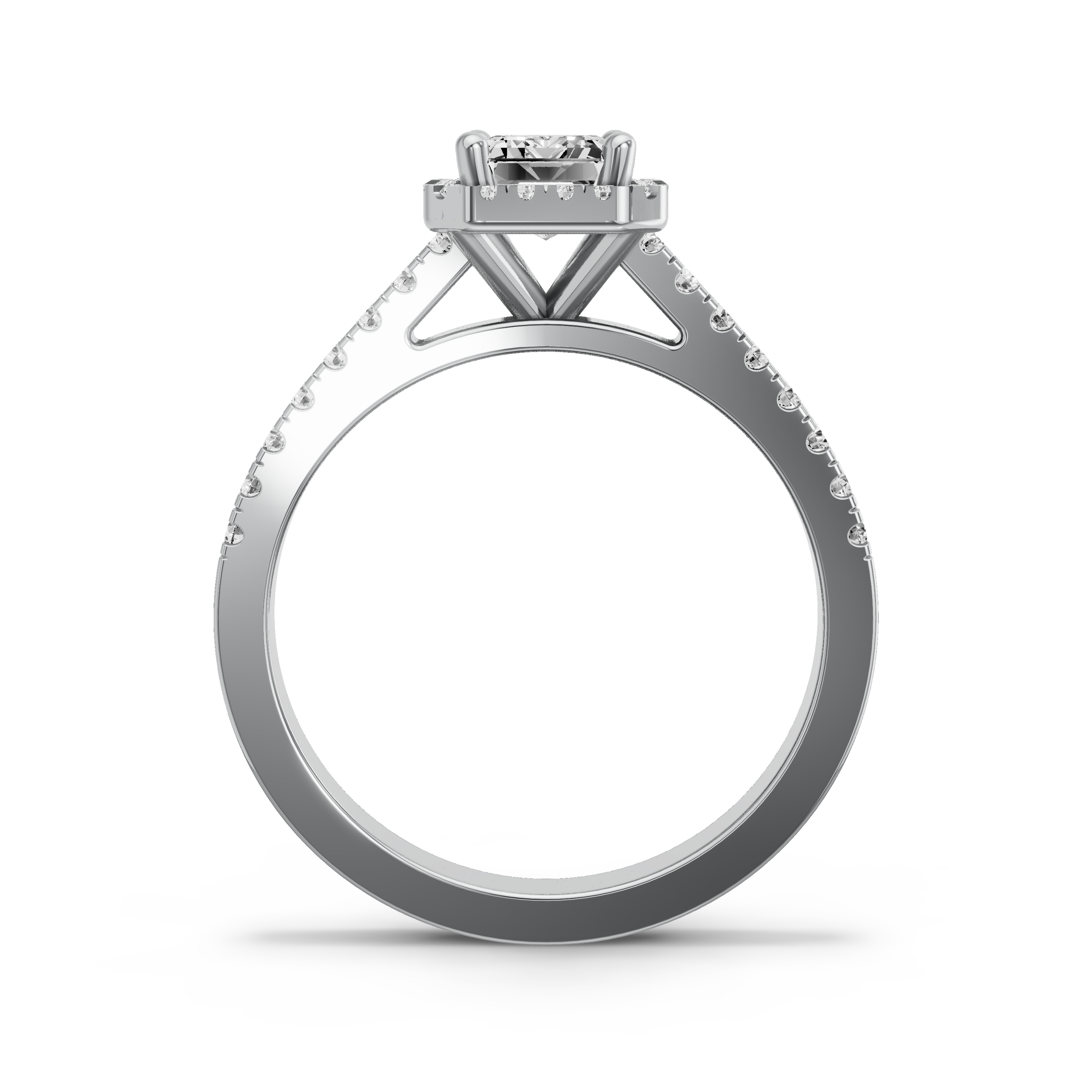 Image for Emerald Pave Halo Ring with Cathedral Pave band in 10K White Gold