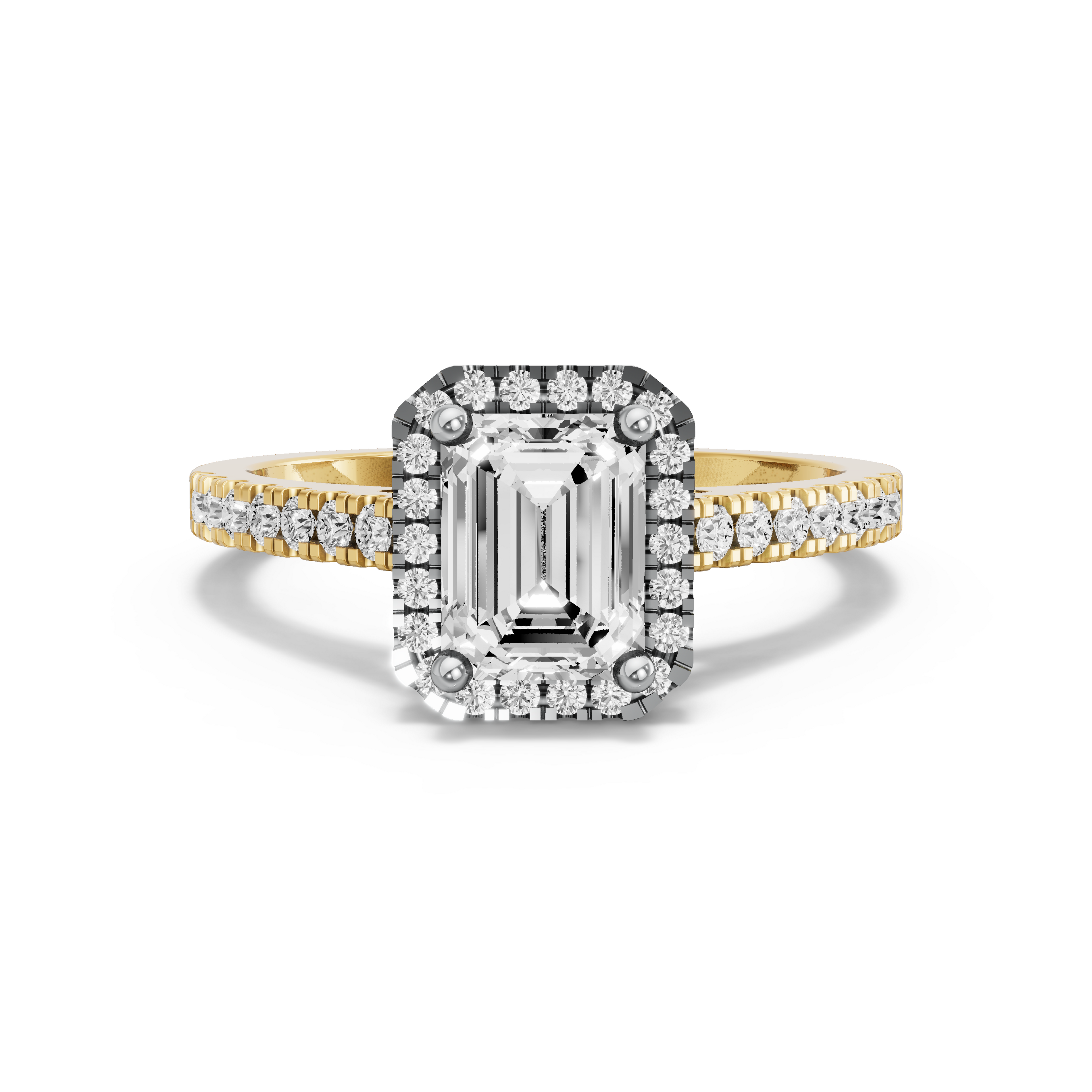 Image for Emerald Pave Halo Ring with Cathedral Pave band in 14K Two Tone Yellow Gold