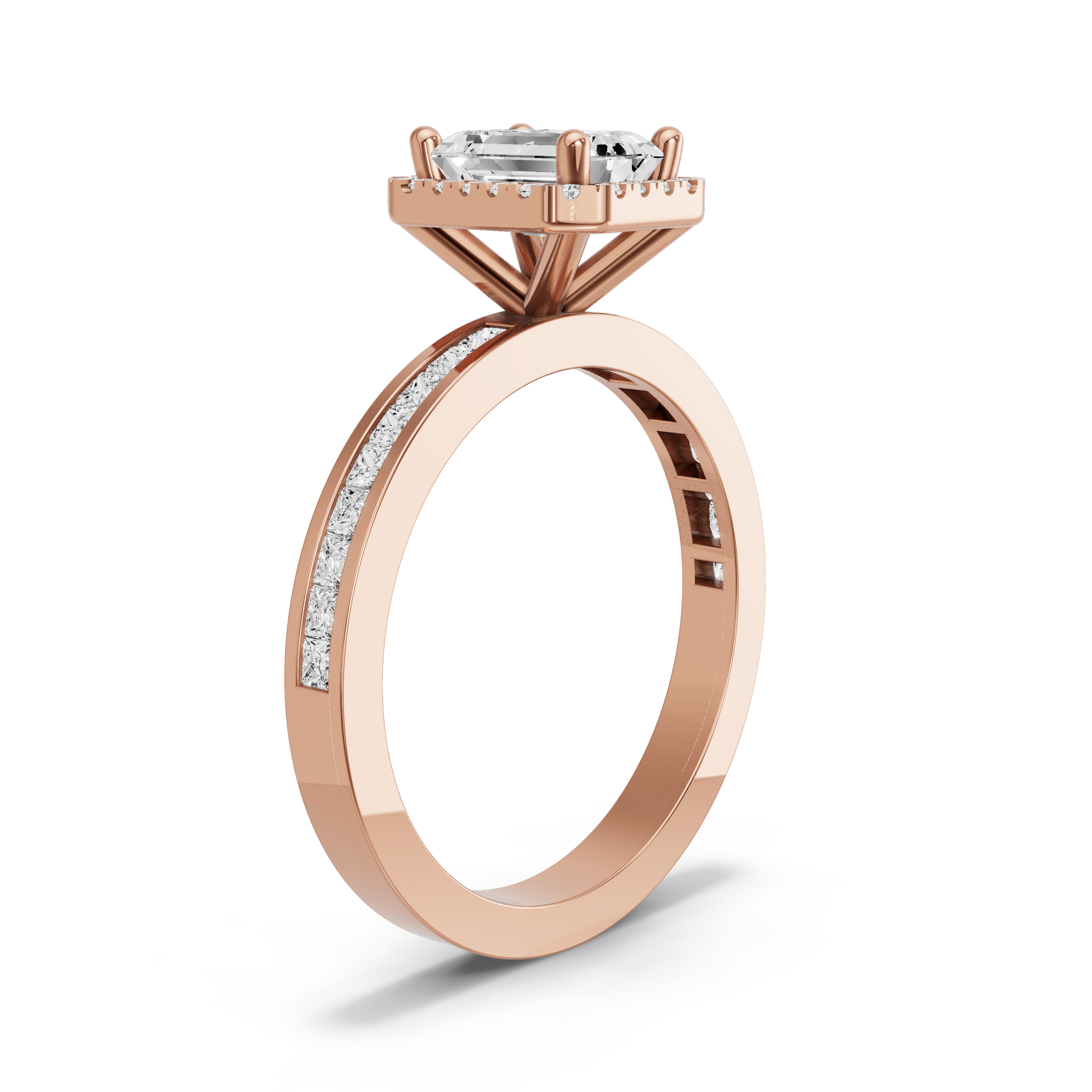 Image for Emerald Pave Halo Ring with Channel band in 10K Rose Gold