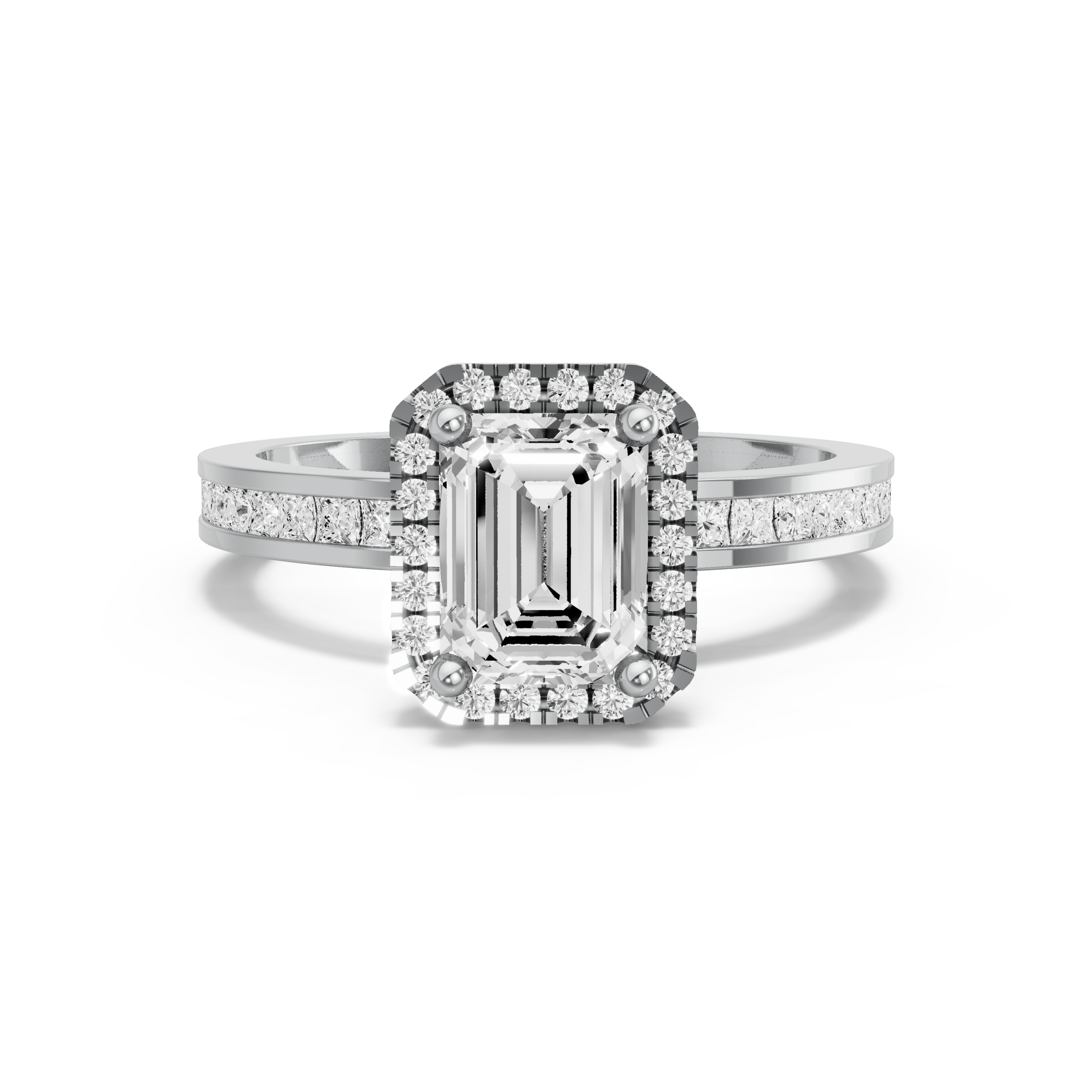 Image for Emerald Pave Halo Ring with Channel band in 14K White Gold