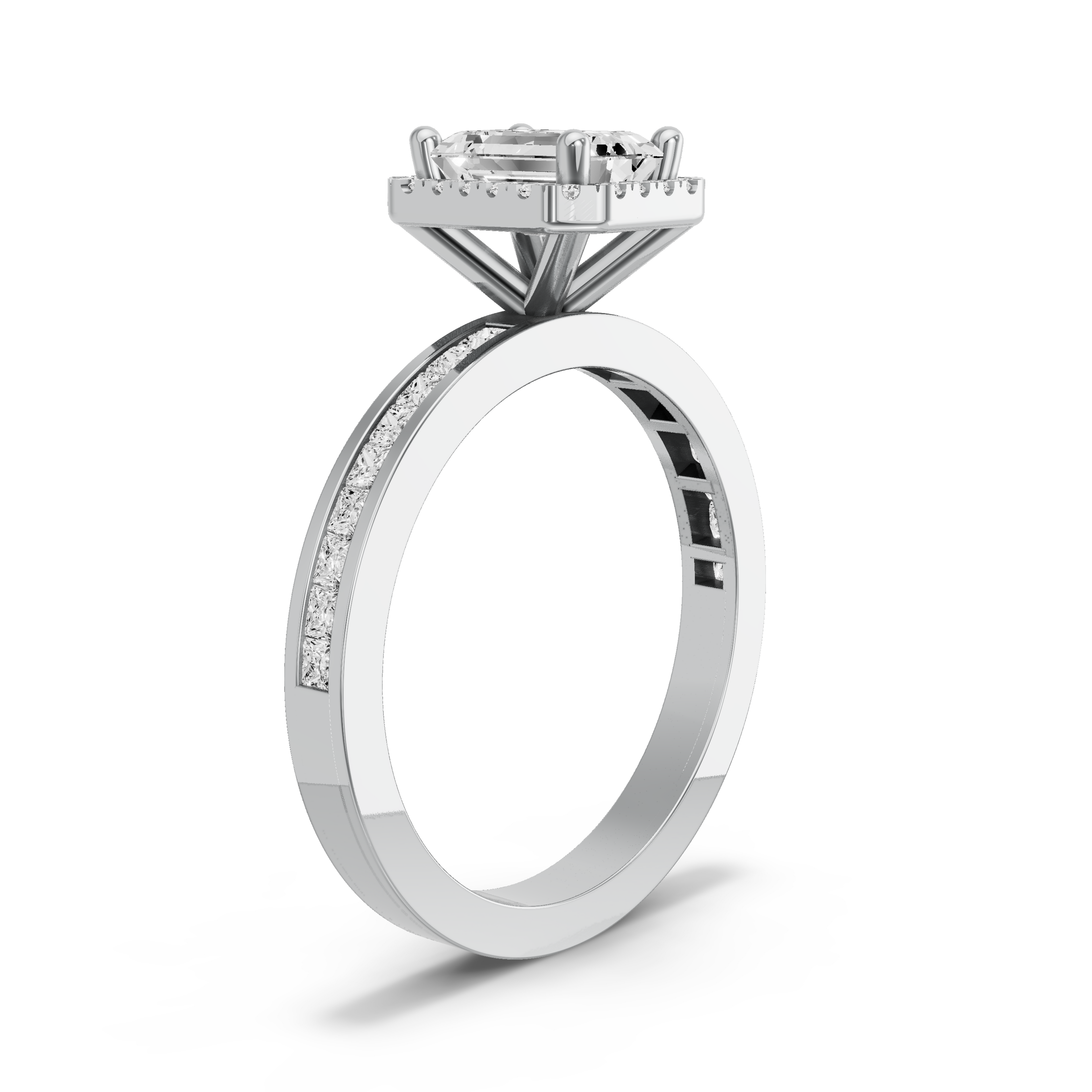 Image for Emerald Pave Halo Ring with Channel band in 14K White Gold
