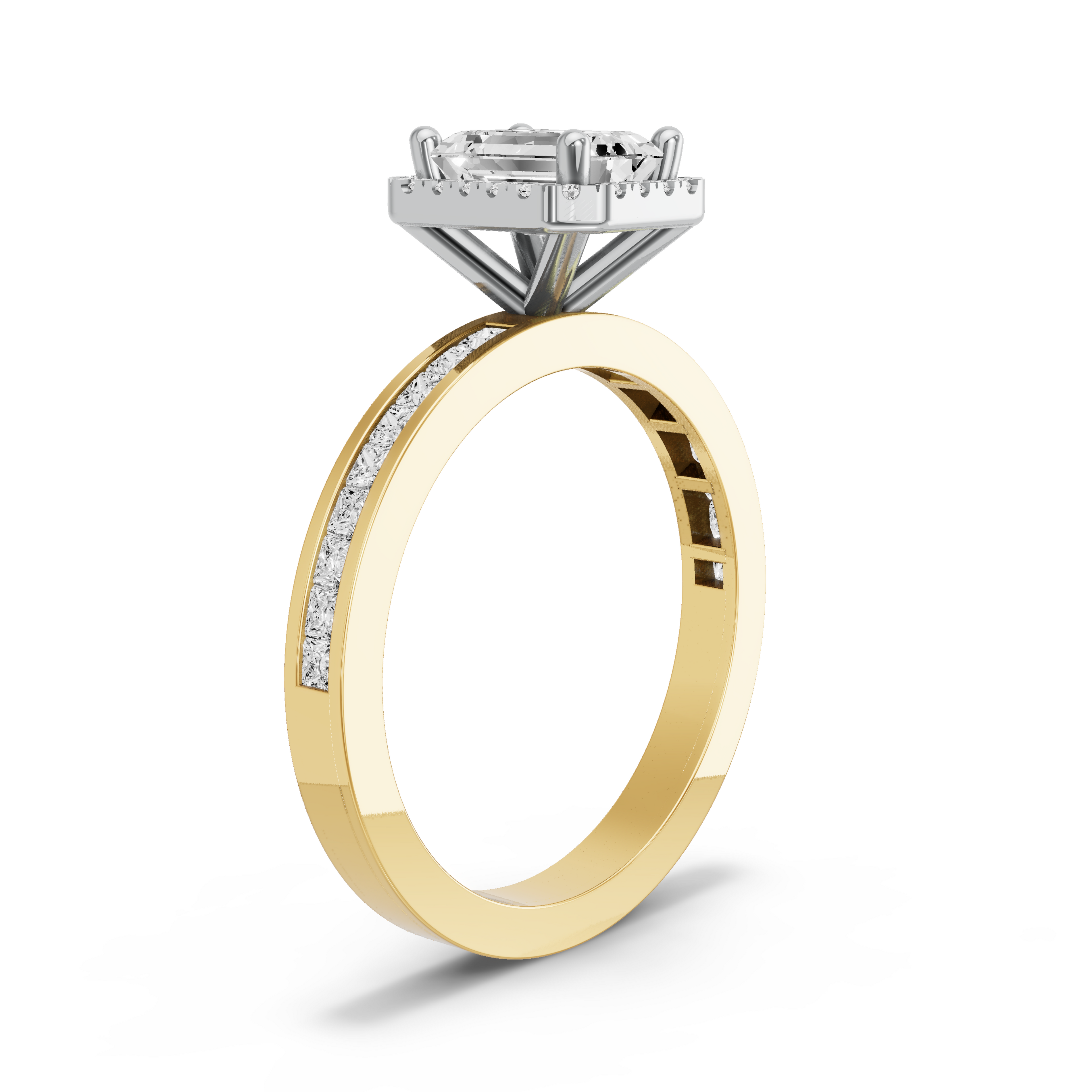 Image for Emerald Pave Halo Ring with Channel band in 14K Two Tone Yellow Gold