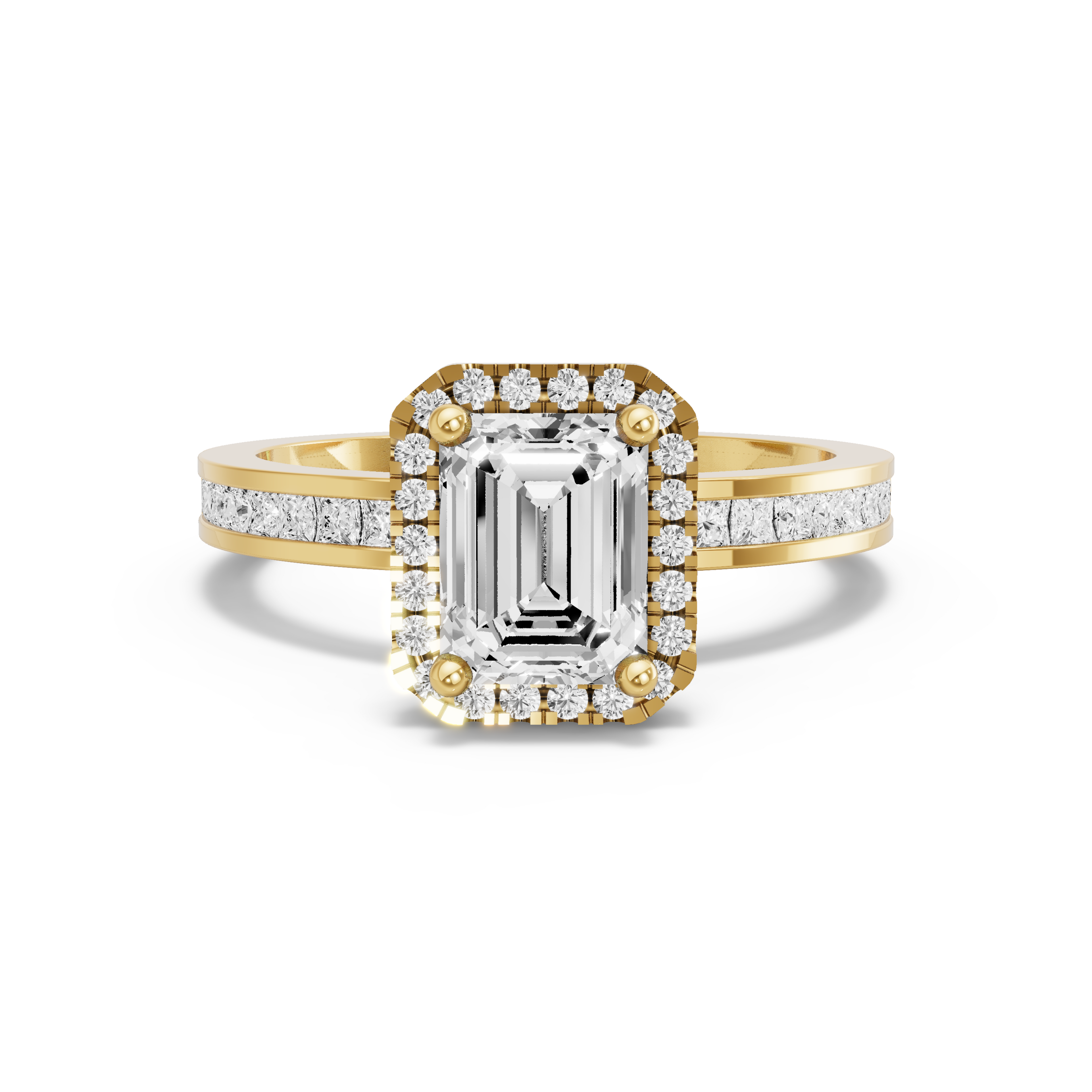 Image for Emerald Pave Halo Ring with Channel band in 18K Yellow Gold