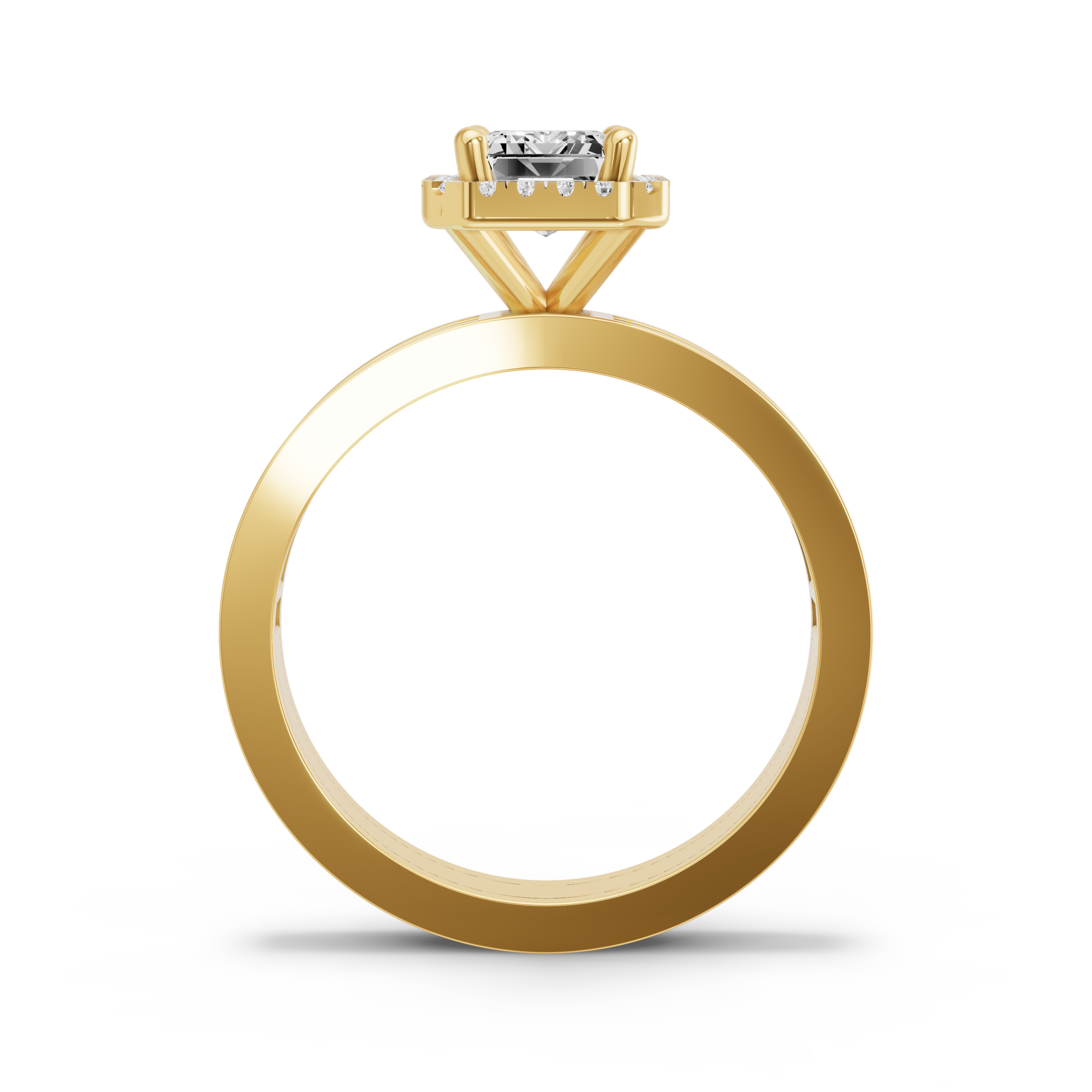 Image for Emerald Pave Halo Ring with Channel band in 10K Yellow Gold