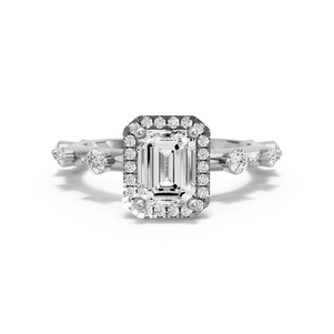 Image for Emerald Pave Halo Ring with Floating Station band