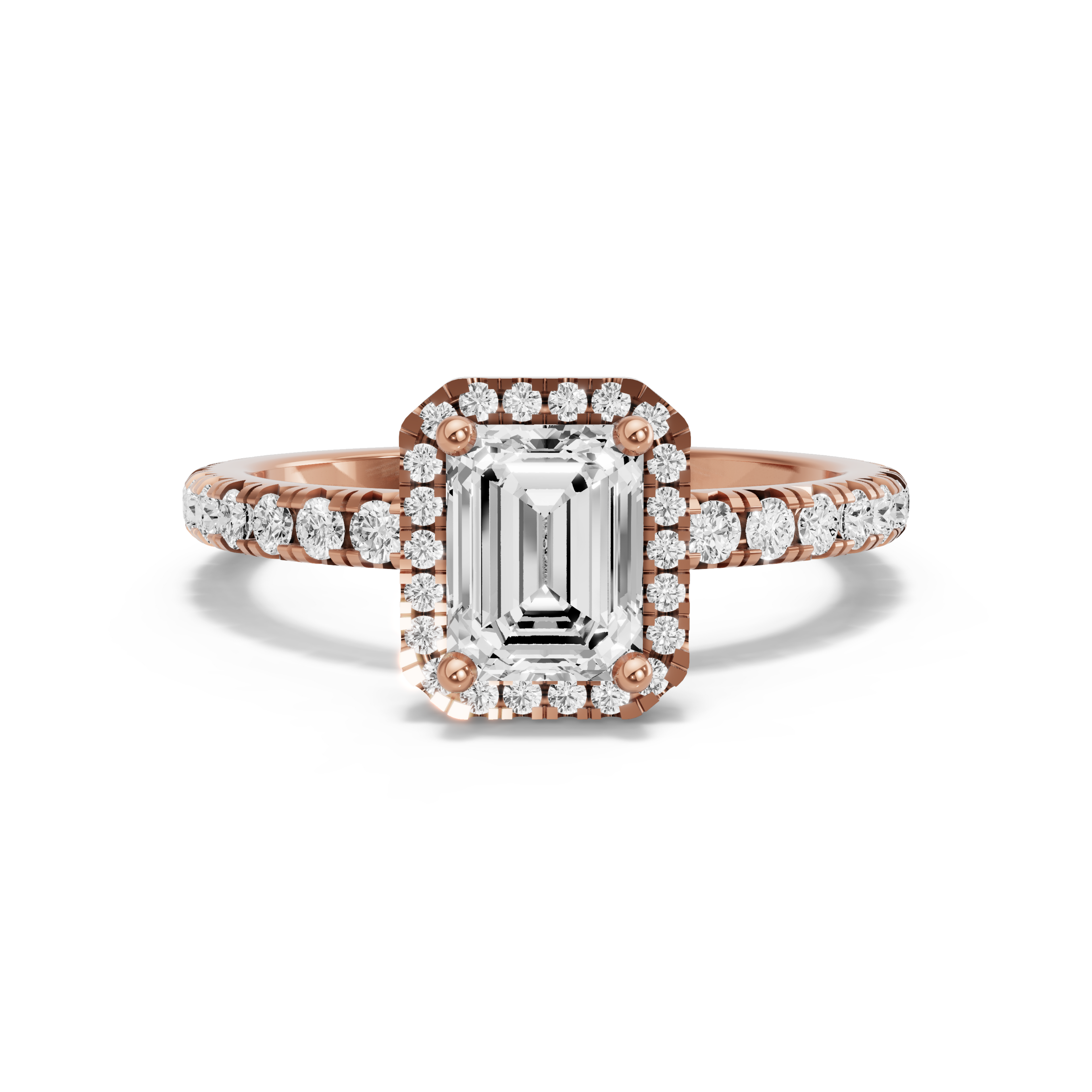 Image for Emerald Pave Halo Ring with French Pave band in 10K Rose Gold