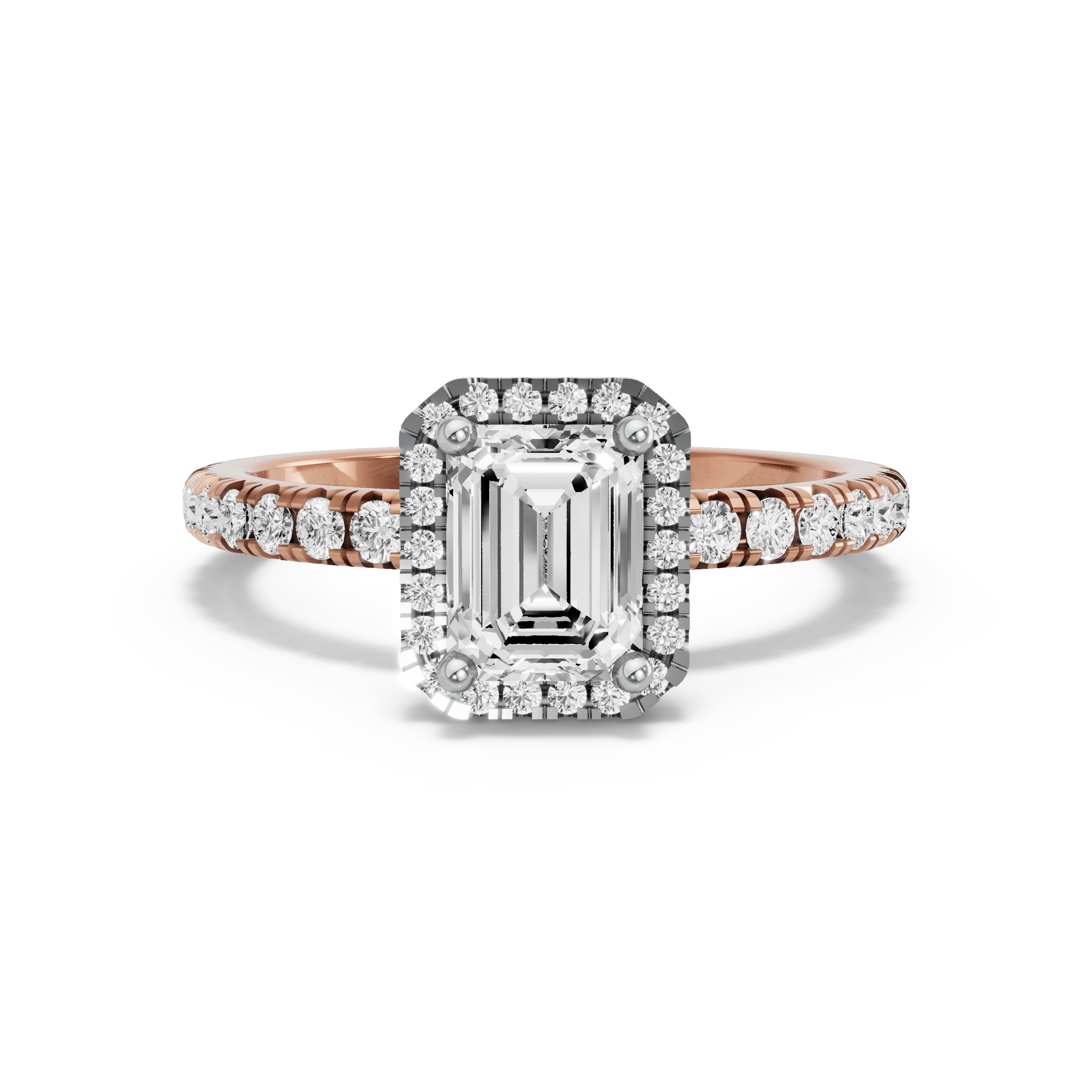 Image for Emerald Pave Halo Ring with French Pave band in 14K Two Tone Rose Gold