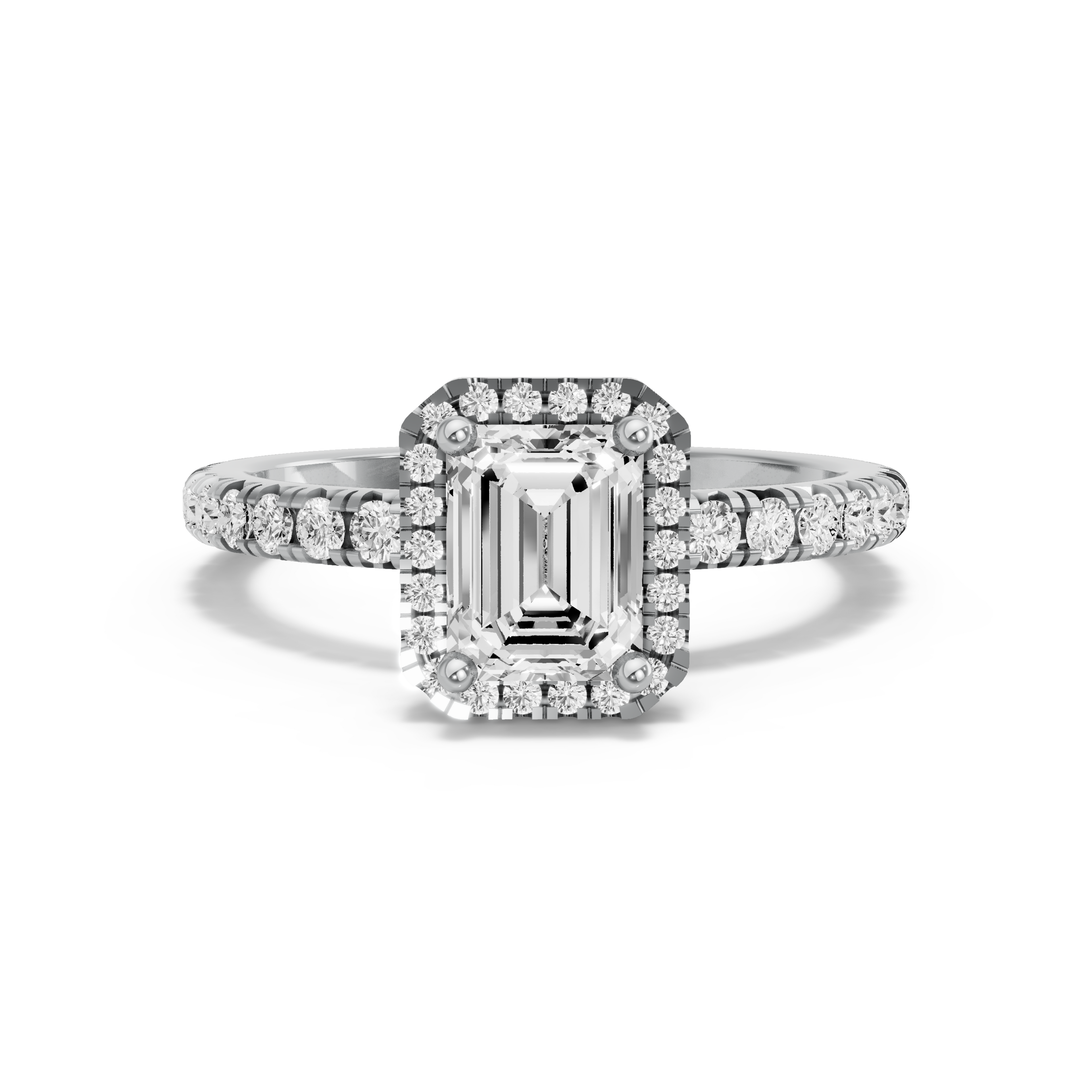 Image for Emerald Pave Halo Ring with French Pave band in 10K White Gold