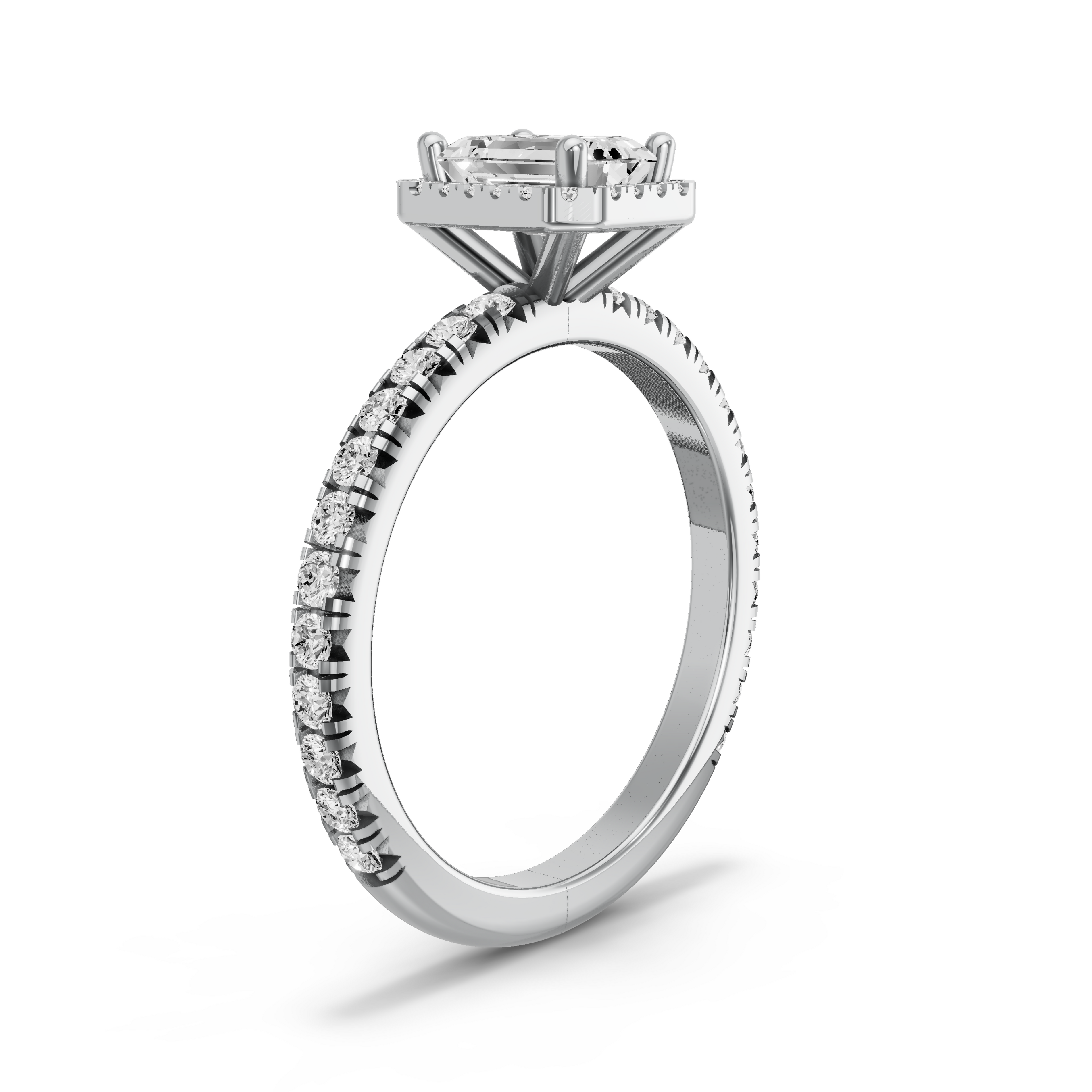 Image for Emerald Pave Halo Ring with French Pave band in 10K White Gold