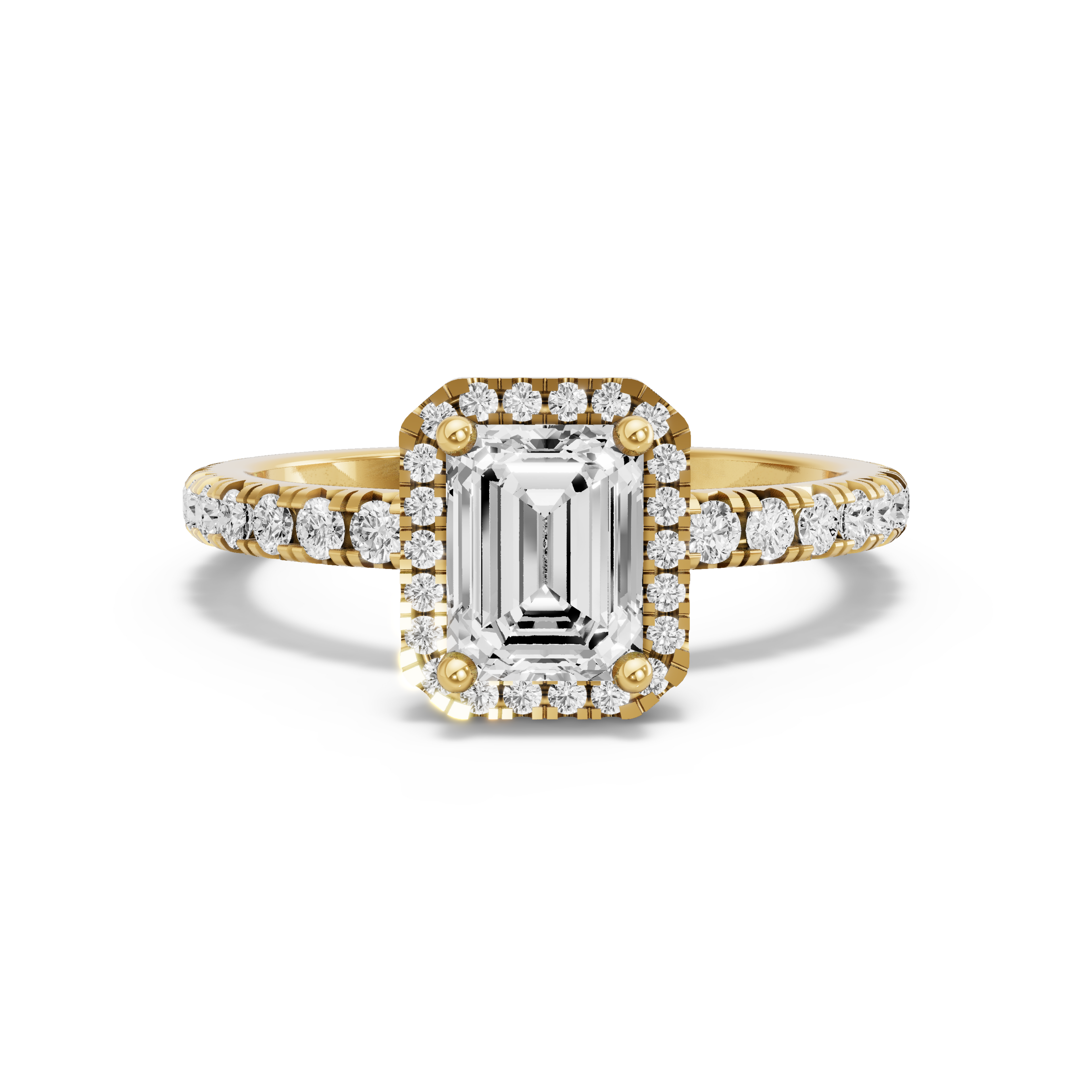 Image for Emerald Pave Halo Ring with French Pave band in 10K Yellow Gold