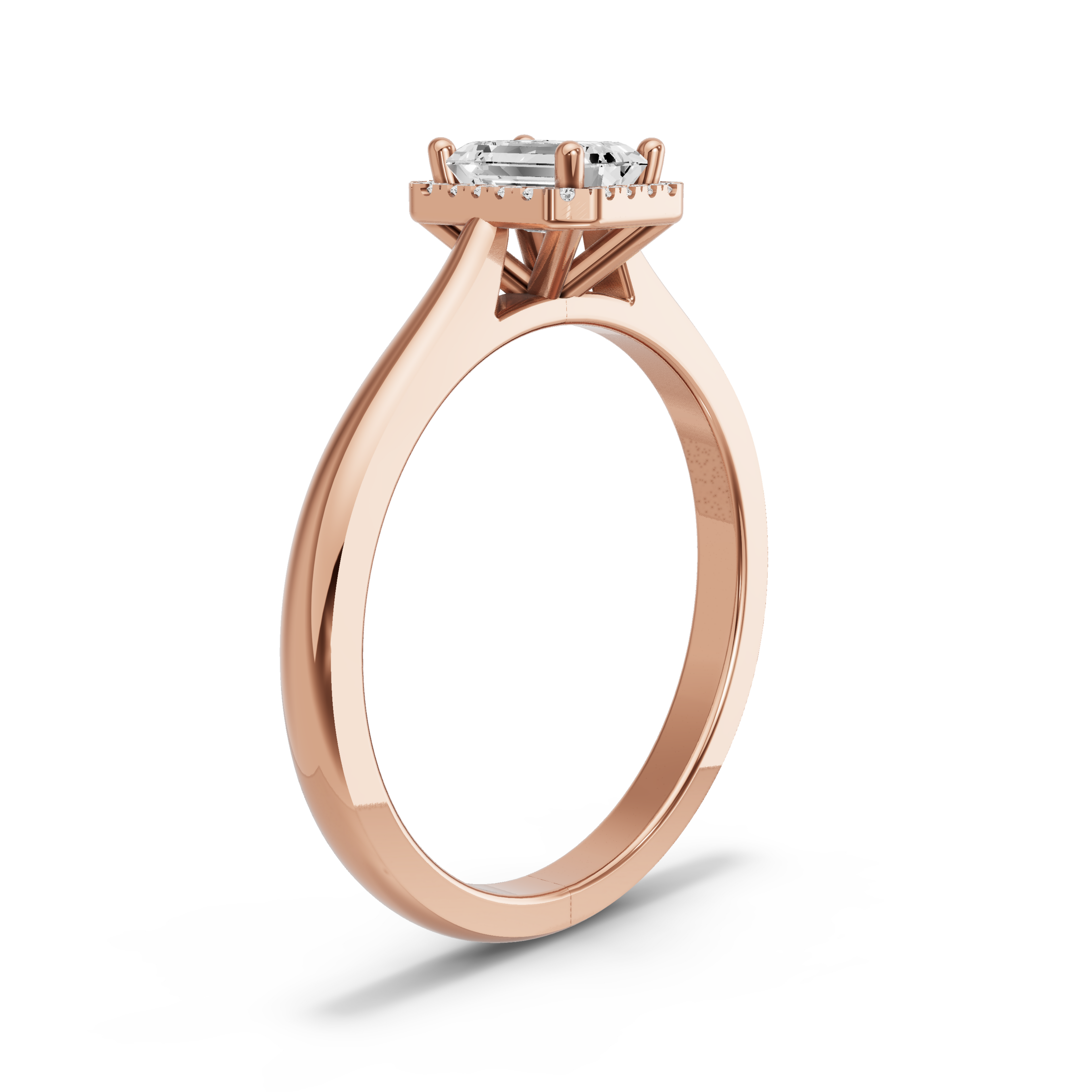 Image for Emerald Pave Halo Ring with Knife Edge Cathedral band in 10K Rose Gold