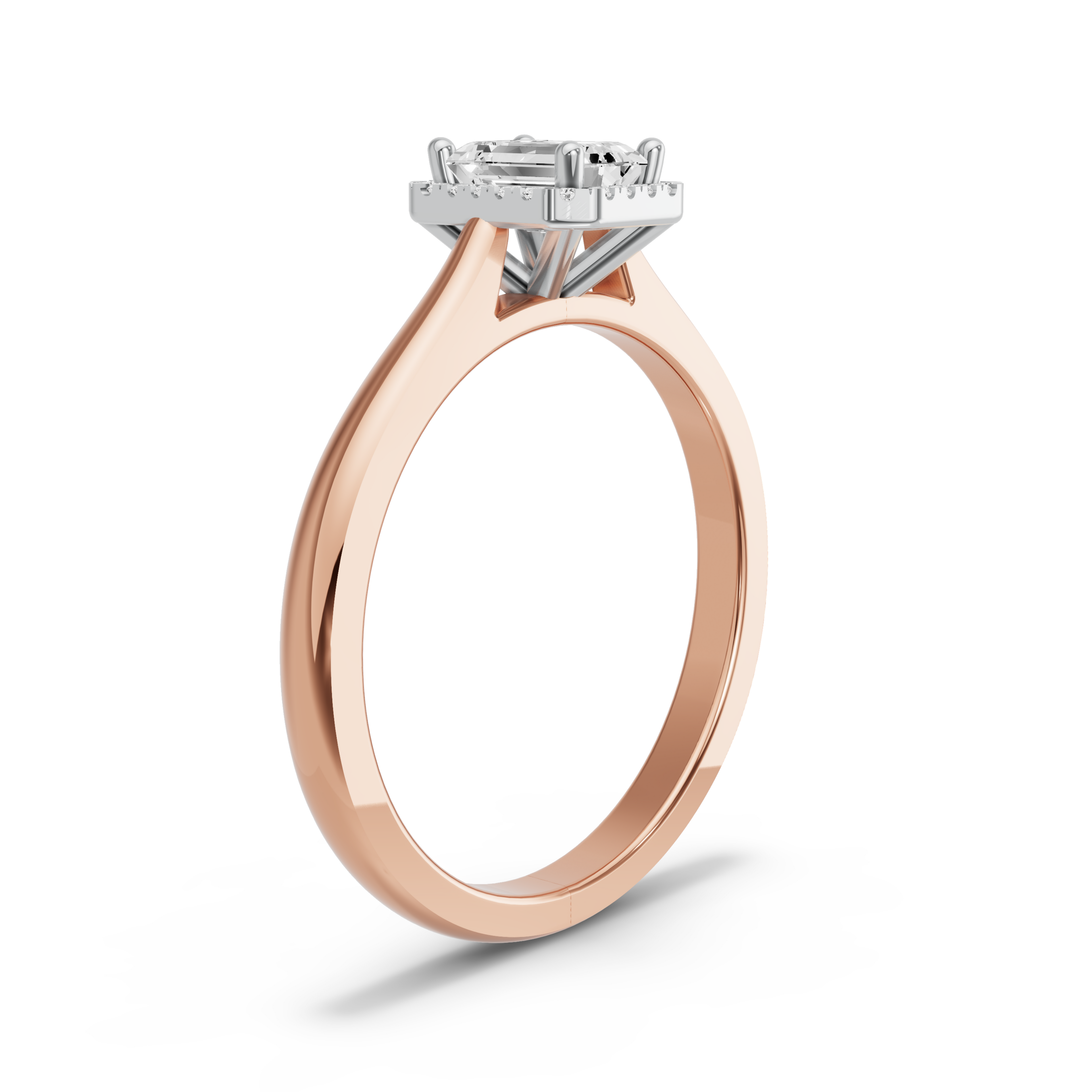Image for Emerald Pave Halo Ring with Knife Edge Cathedral band in 10K Two Tone Rose Gold