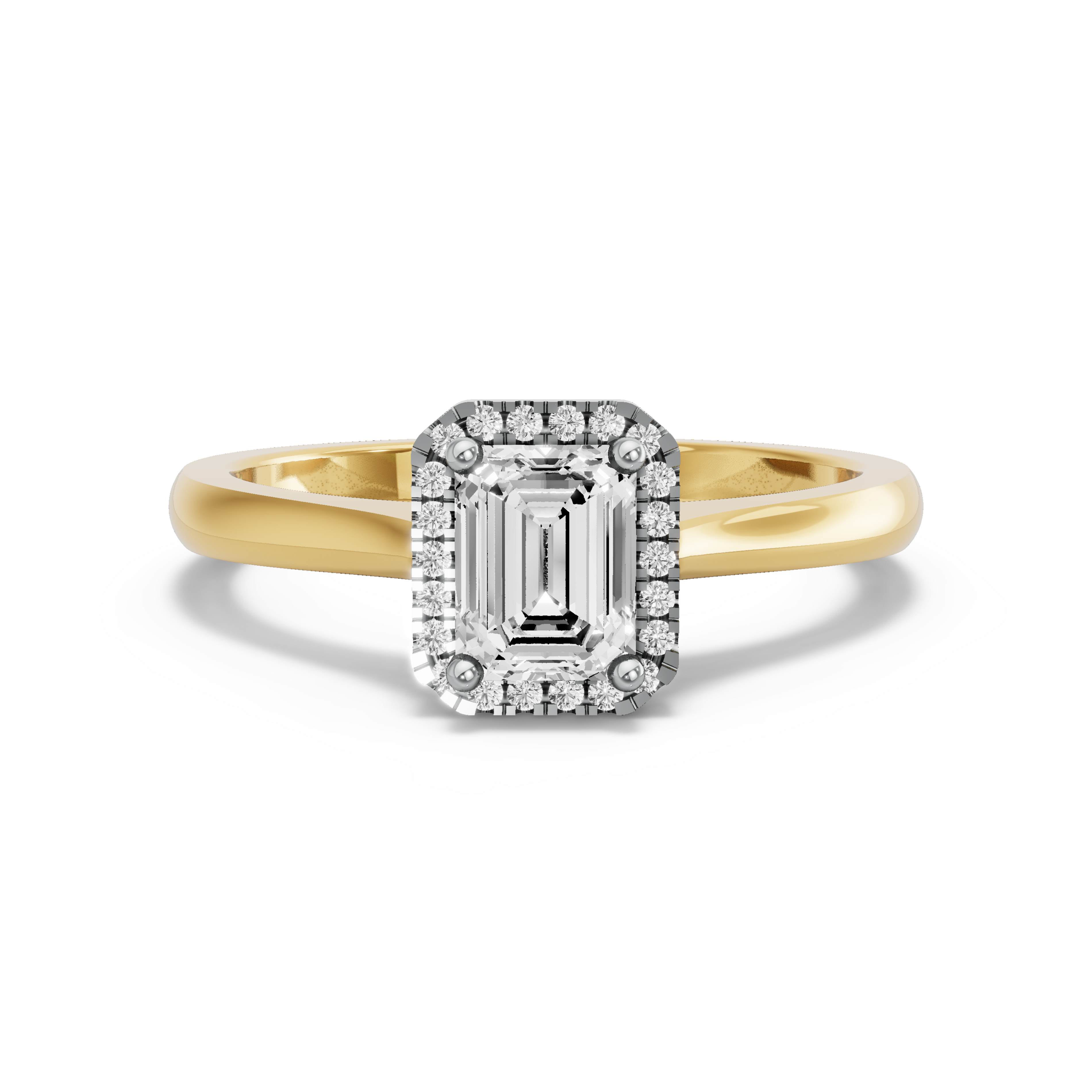 Image for Emerald Pave Halo Ring with Knife Edge Cathedral band in 14K Two Tone Yellow Gold