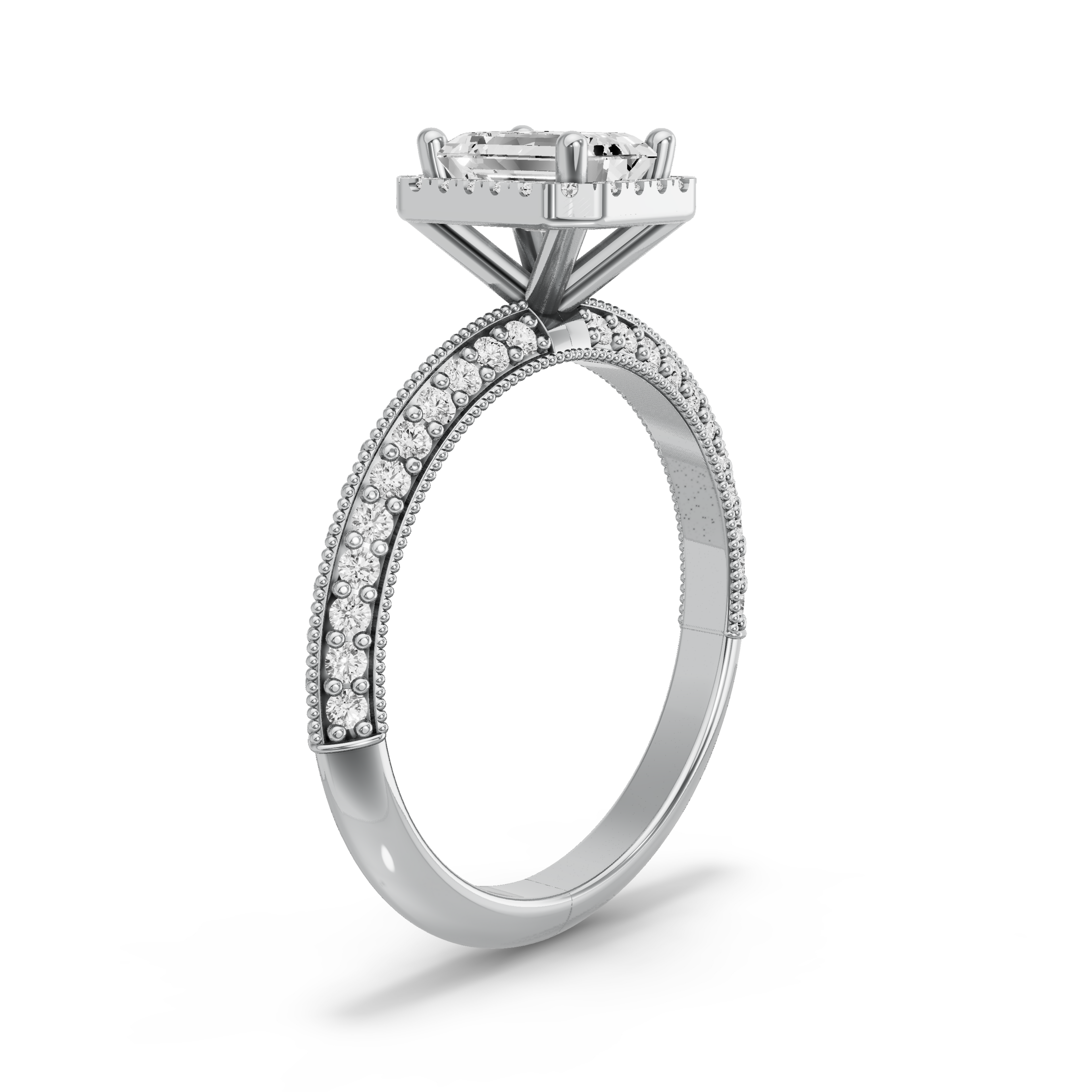 Image for Emerald Pave Halo Ring with Knife Edge Pave band in 950 Platinum