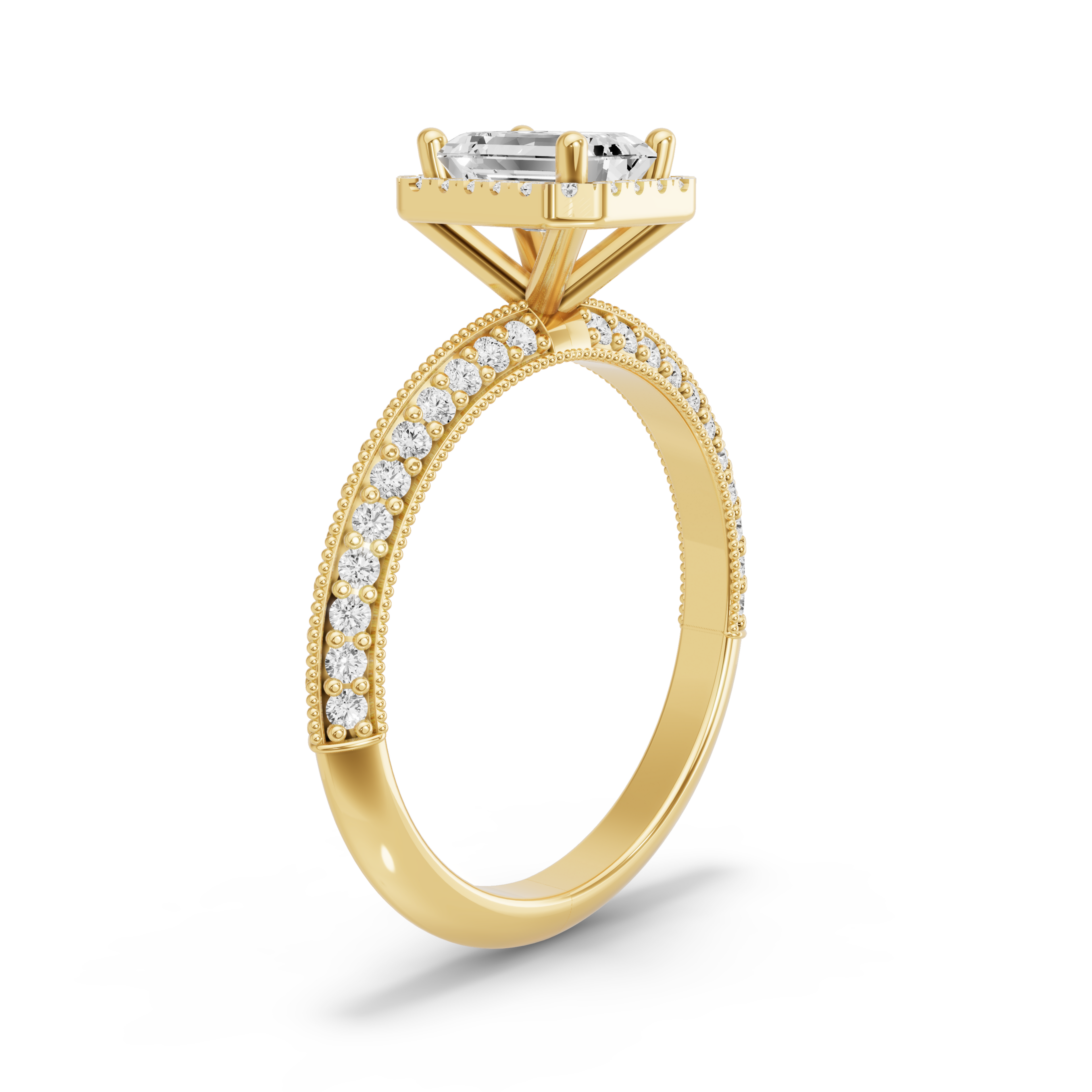 Image for Emerald Pave Halo Ring with Knife Edge Pave band in 18K Yellow Gold