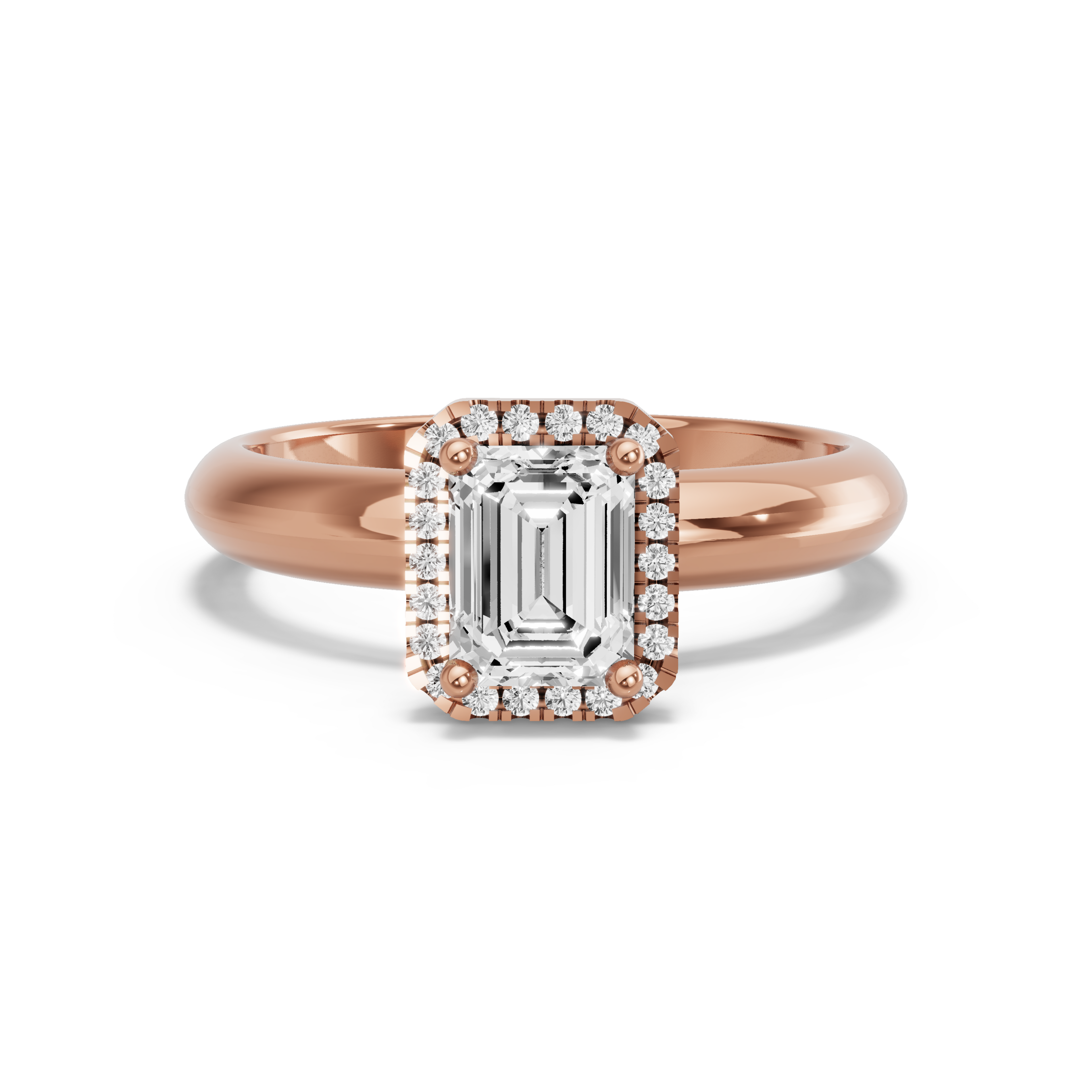 Image for Emerald Pave Halo Ring with Knife Edge Solitaire band in 18K Rose Gold
