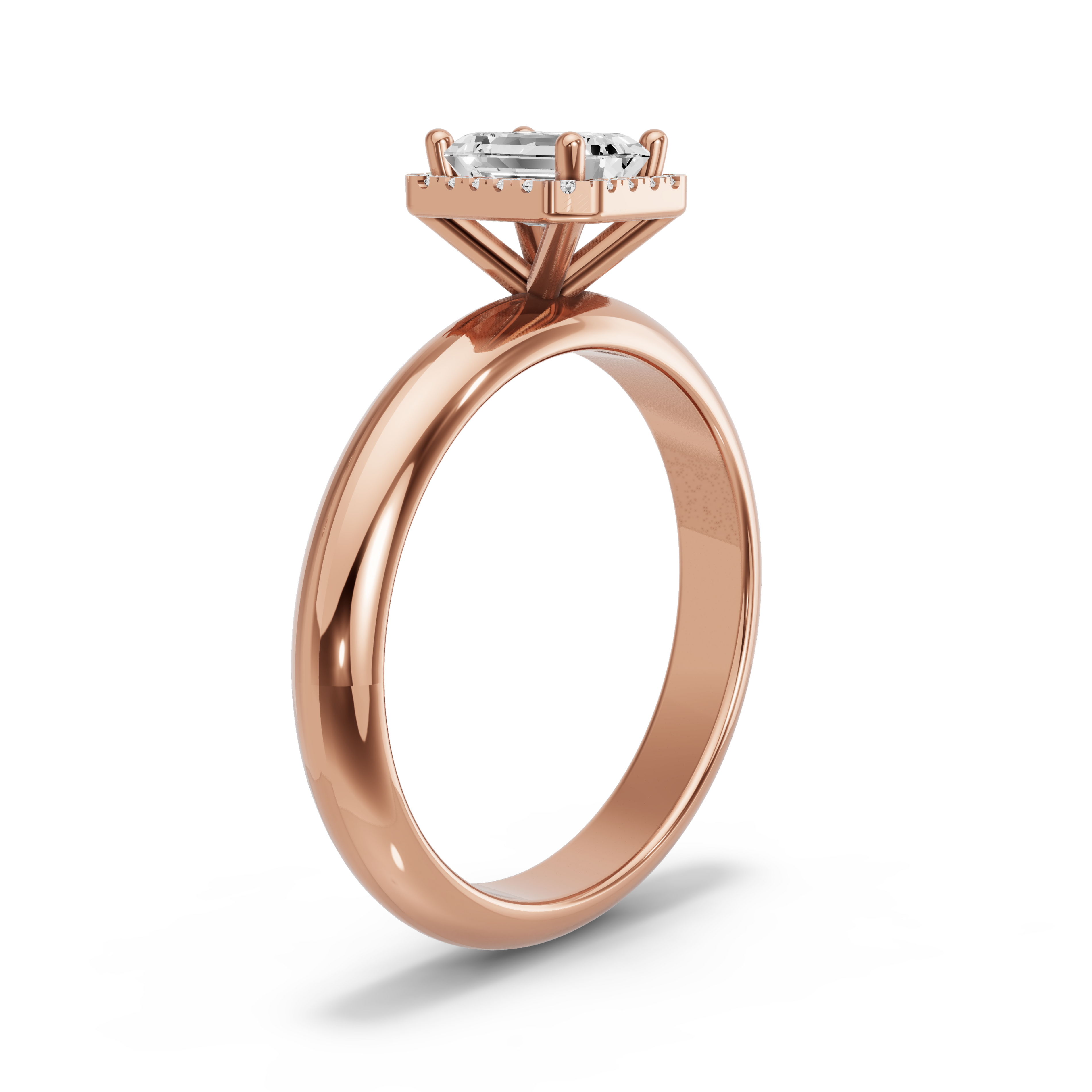 Image for Emerald Pave Halo Ring with Knife Edge Solitaire band in 14K Rose Gold