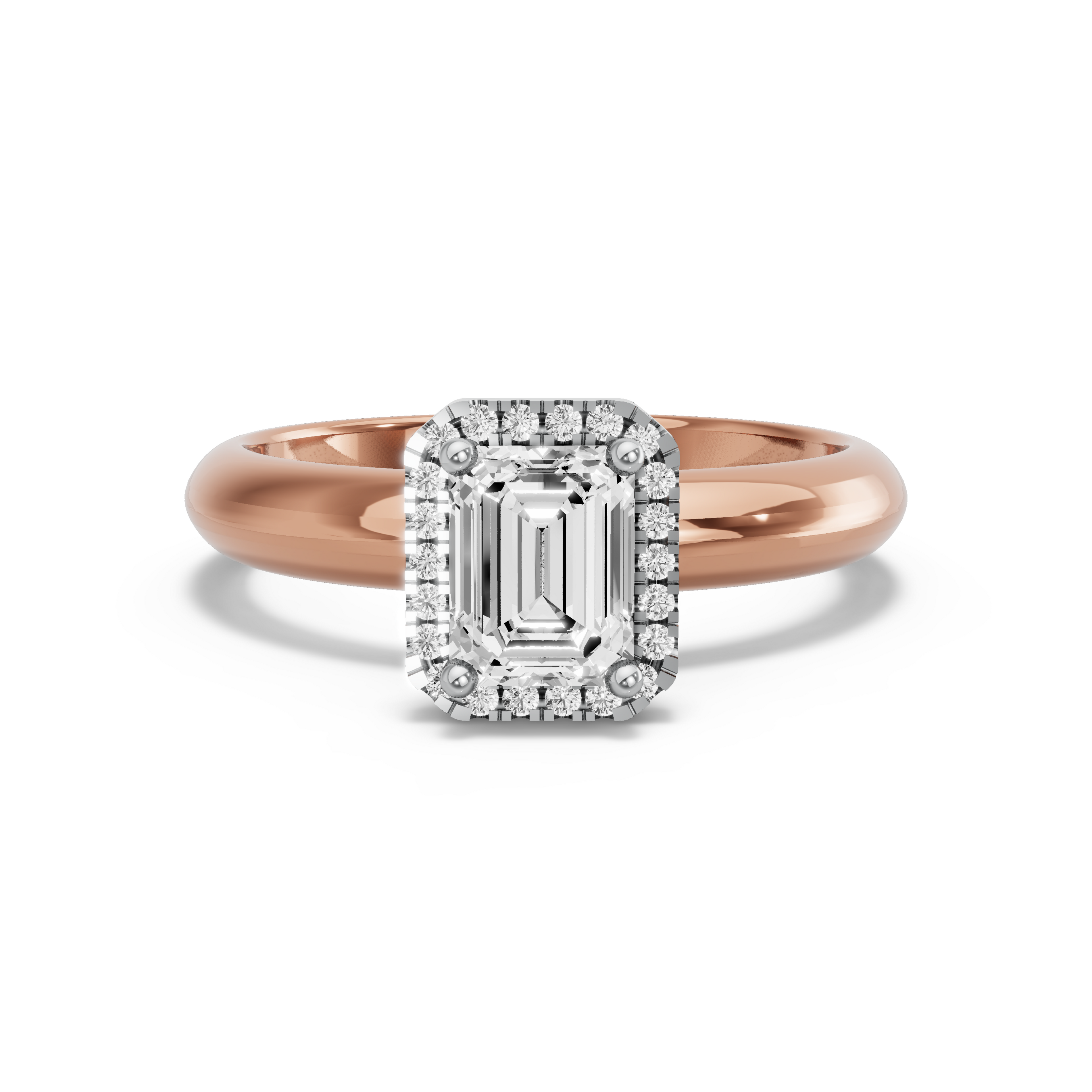 Image for Emerald Pave Halo Ring with Knife Edge Solitaire band in 10K Two Tone Rose Gold