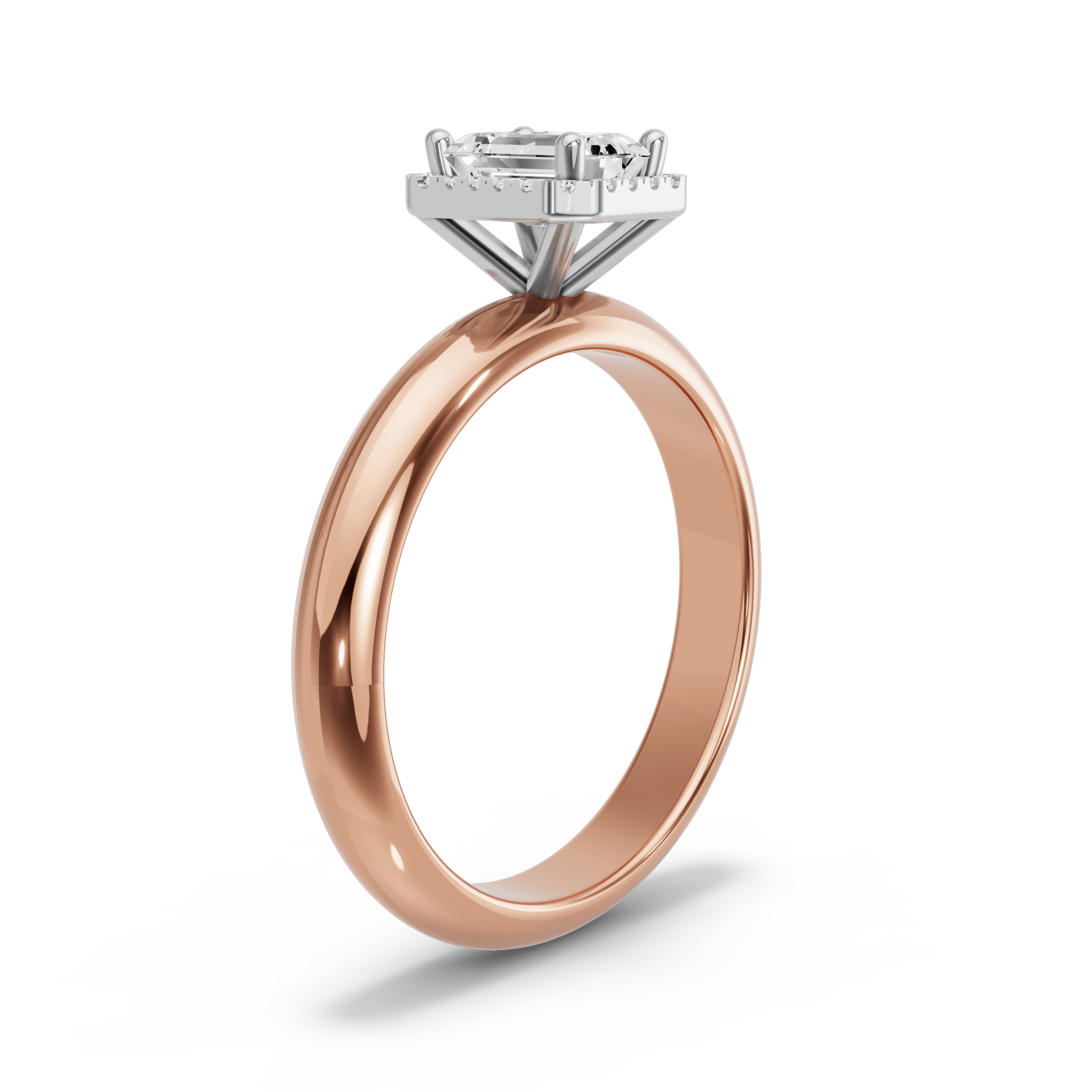 Image for Emerald Pave Halo Ring with Knife Edge Solitaire band in 10K Two Tone Rose Gold