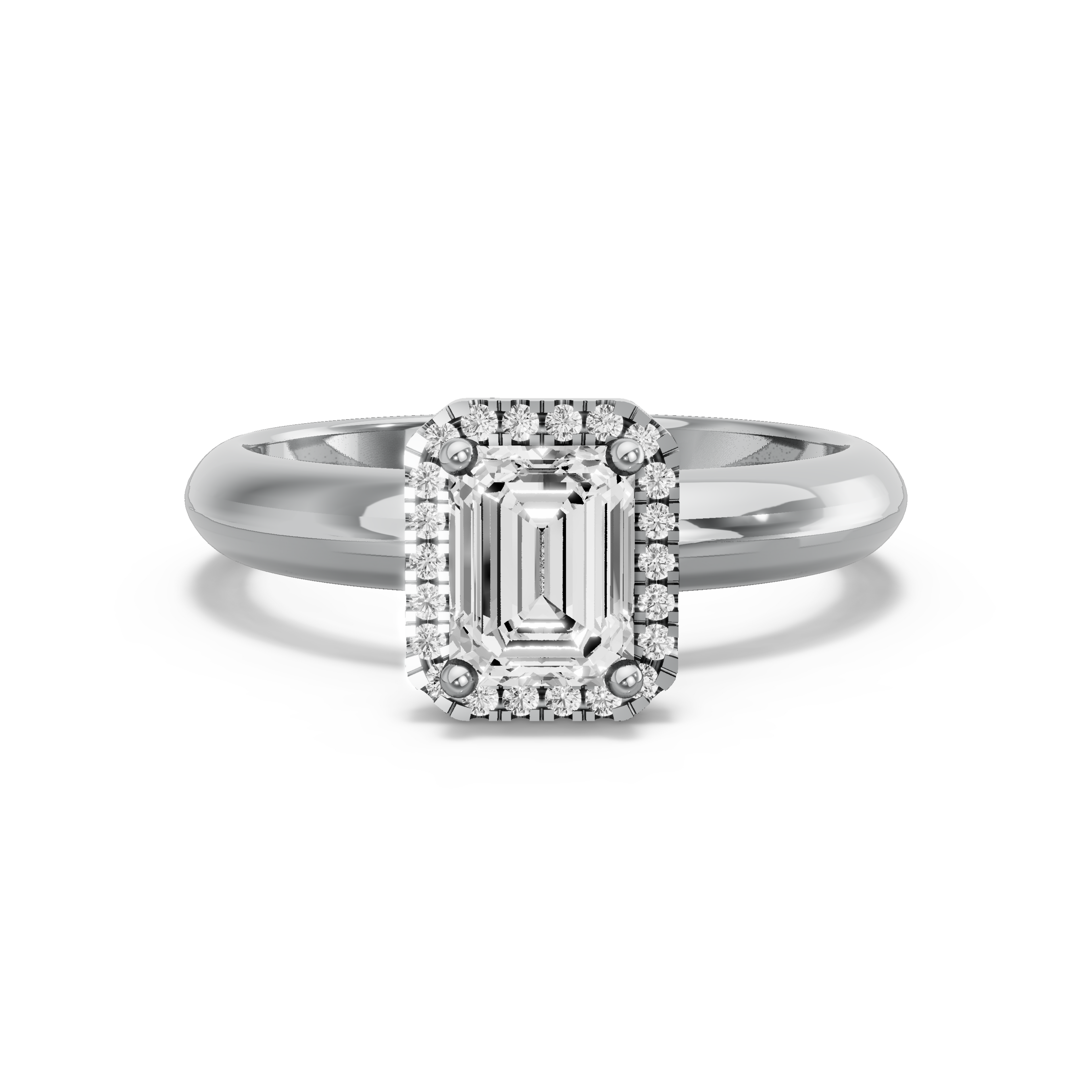 Image for Emerald Pave Halo Ring with Knife Edge Solitaire band in 950 Platinum