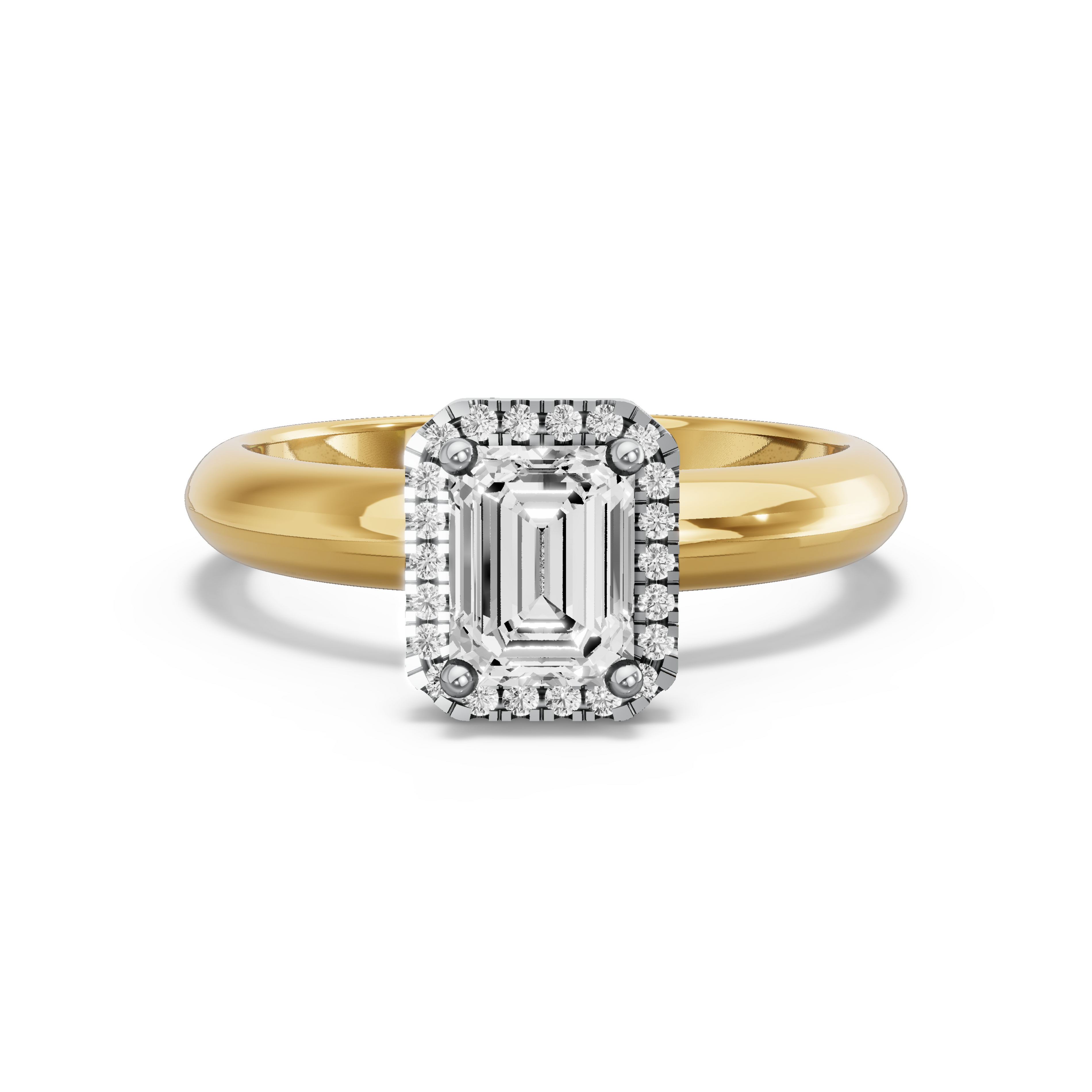 Image for Emerald Pave Halo Ring with Knife Edge Solitaire band in 10K Two Tone Yellow Gold