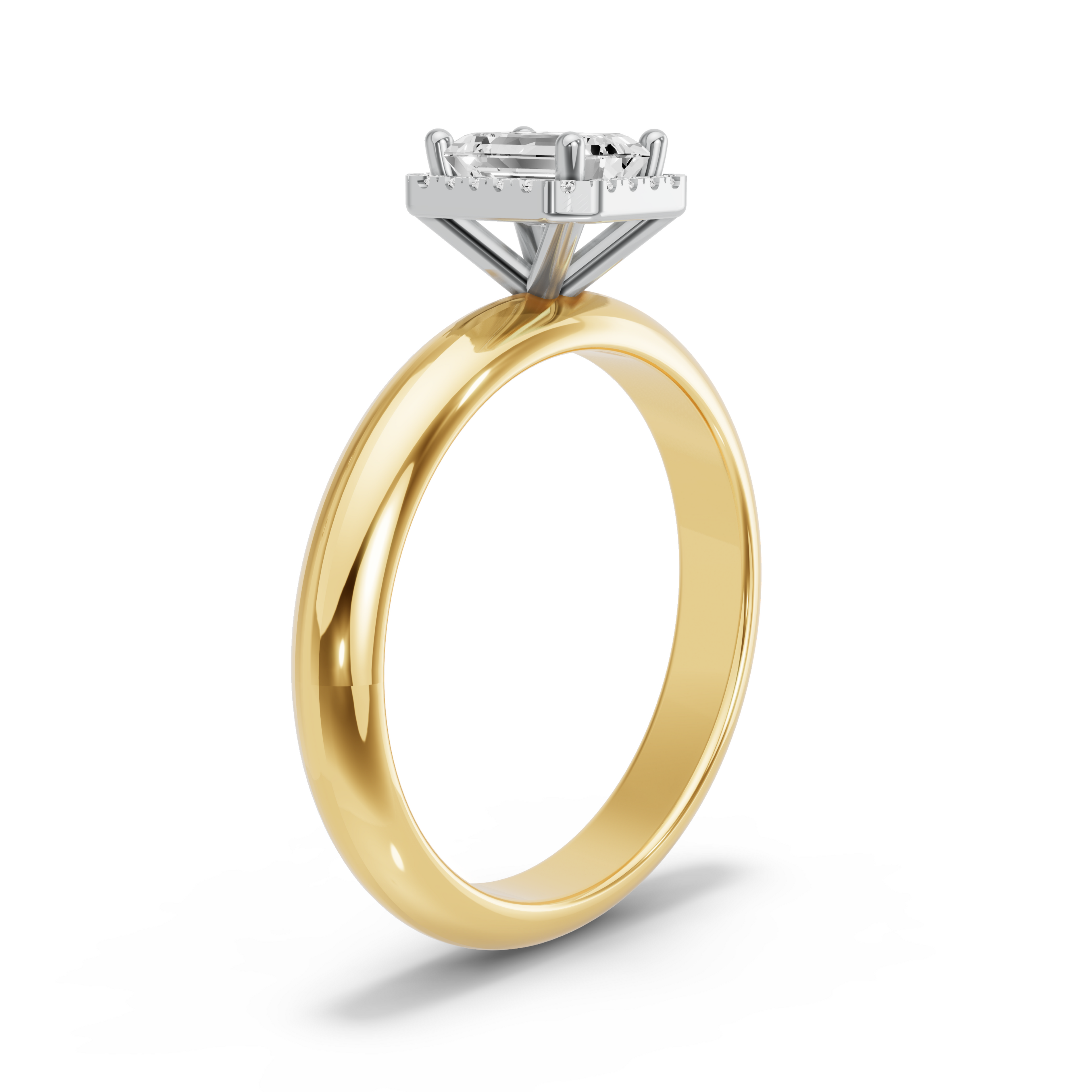 Image for Emerald Pave Halo Ring with Knife Edge Solitaire band in 10K Two Tone Yellow Gold