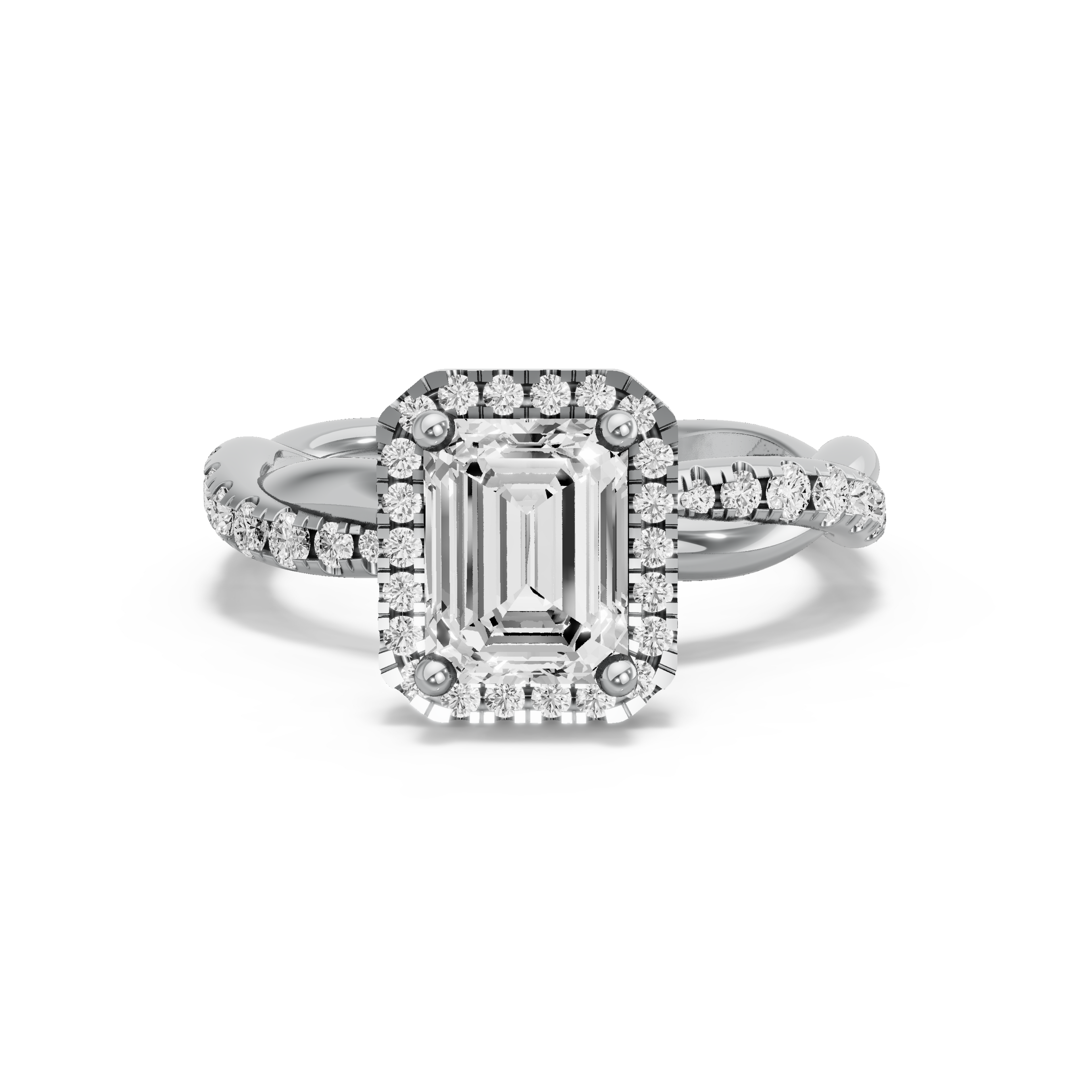 Image for Emerald Pave Halo Ring with Rope Pave band in 14K White Gold