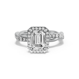Image for Emerald Pave Halo Ring with Rope Pave band