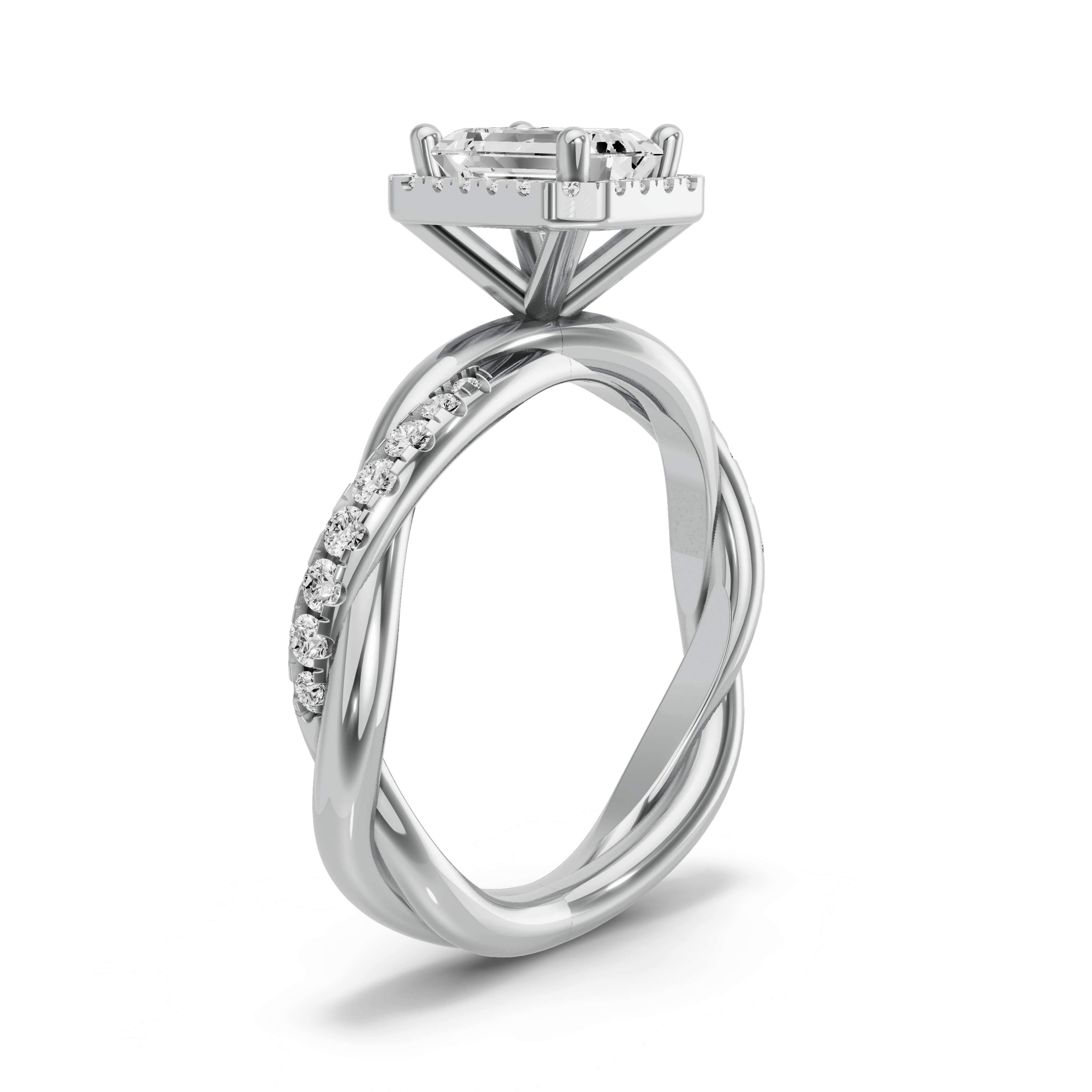 Image for Emerald Pave Halo Ring with Rope Pave band in 10K White Gold