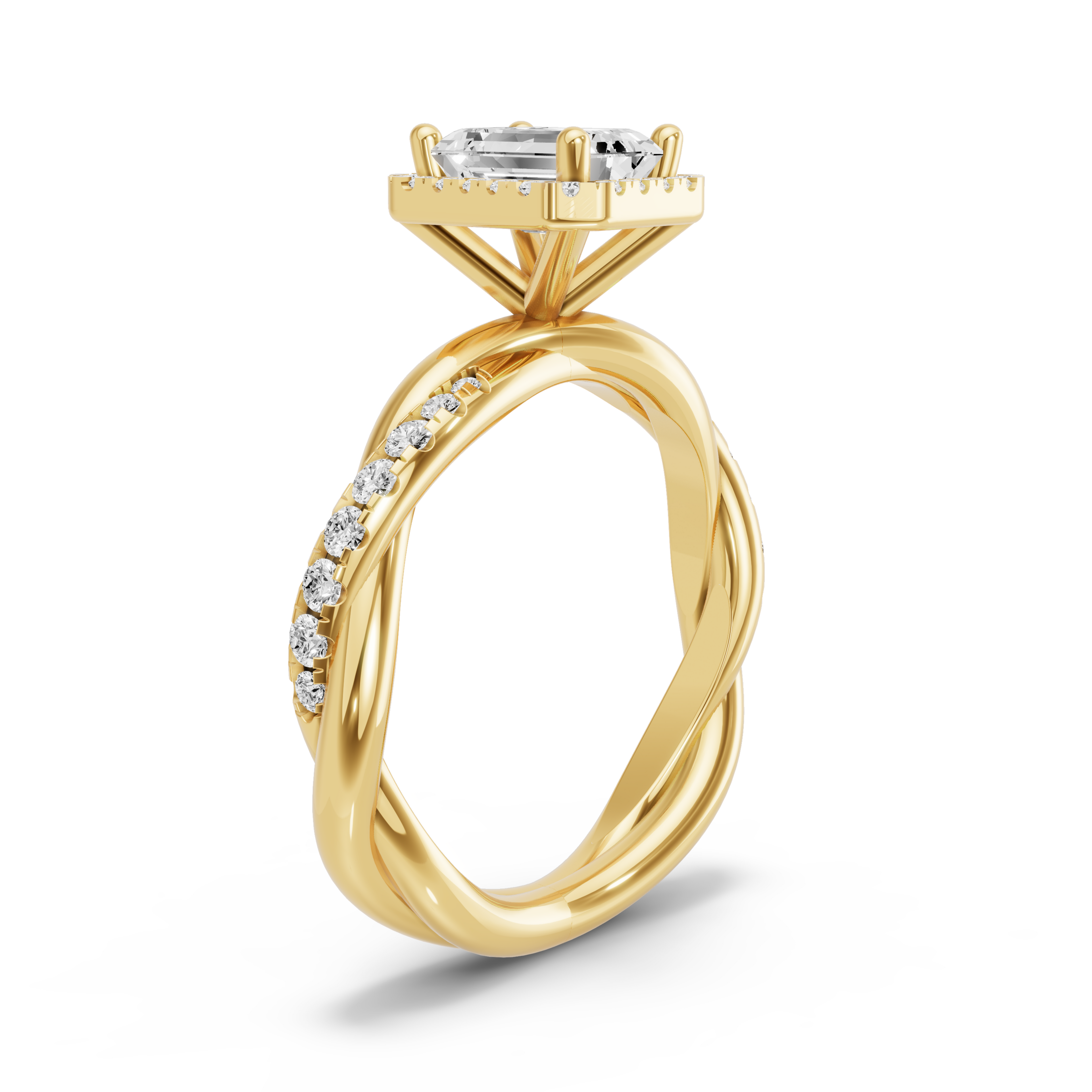 Image for Emerald Pave Halo Ring with Rope Pave band in 10K Yellow Gold