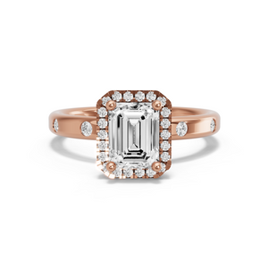 Image for Emerald Pave Halo Ring with Sleek Accent band