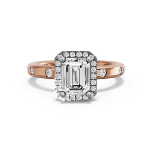 Image for Emerald Pave Halo Ring with Sleek Accent band