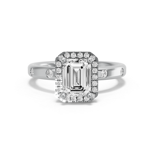 Image for Emerald Pave Halo Ring with Sleek Accent band