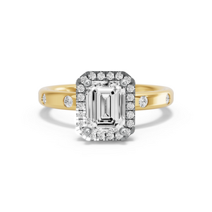 Image for Emerald Pave Halo Ring with Sleek Accent band