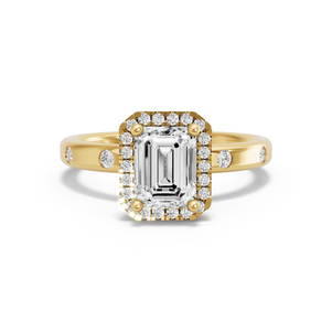 Image for Emerald Pave Halo Ring with Sleek Accent band