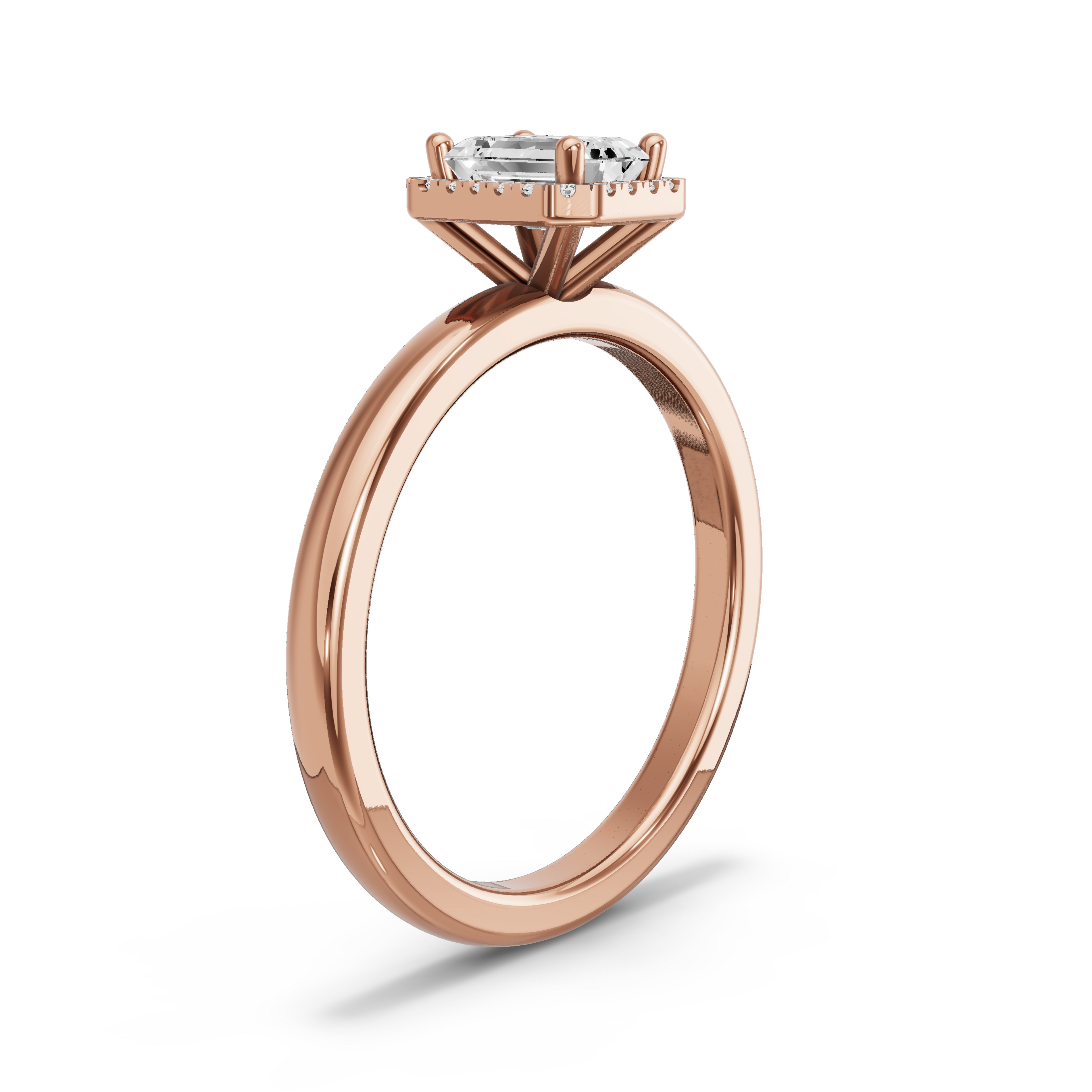 Image for Emerald Pave Halo Ring with Solitaire band in 14K Rose Gold