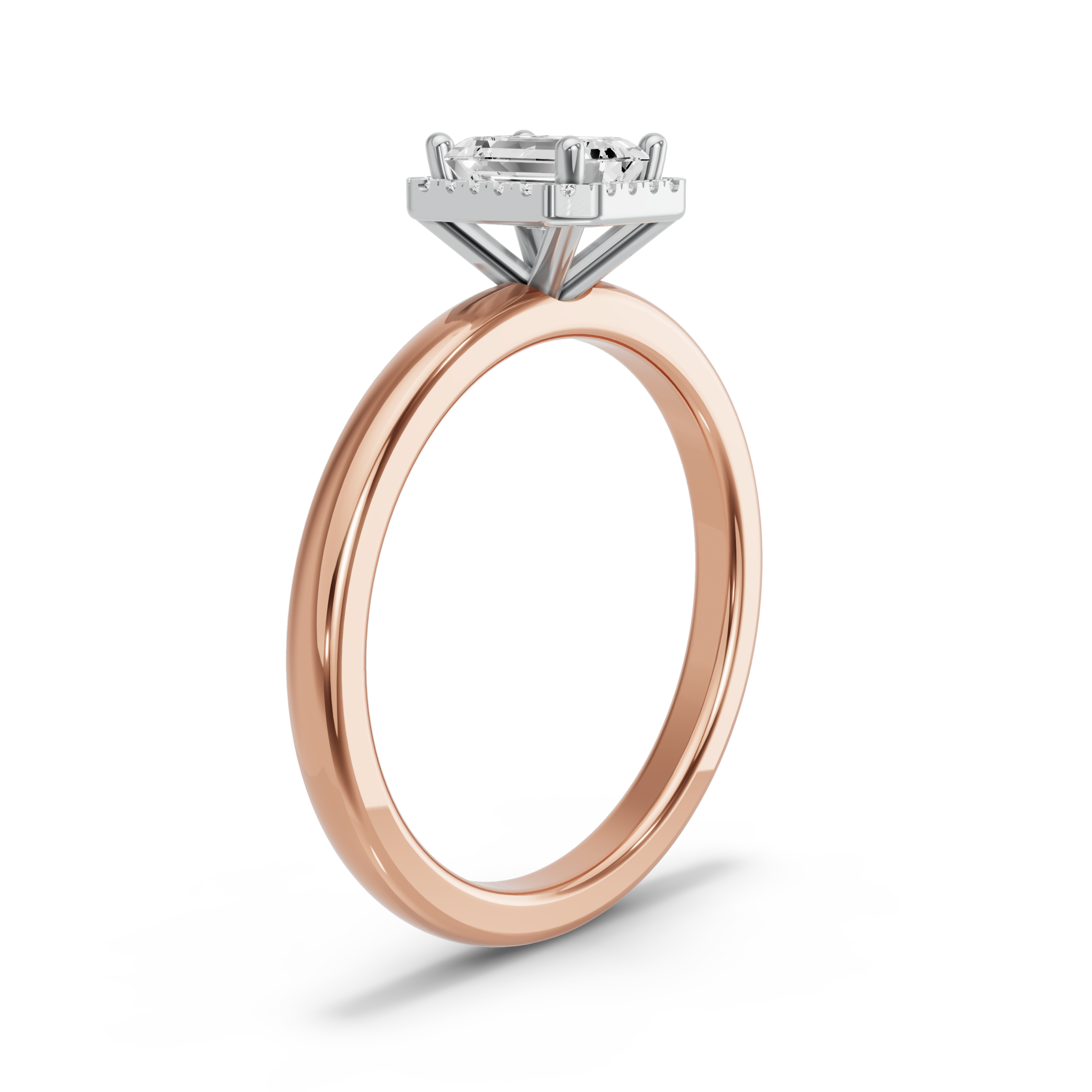 Image for Emerald Pave Halo Ring with Solitaire band in 10K Two Tone Rose Gold
