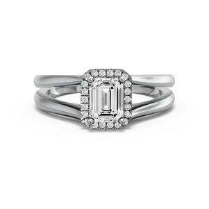 Image for Emerald Pave Halo Ring with Split Ring Solitaire band