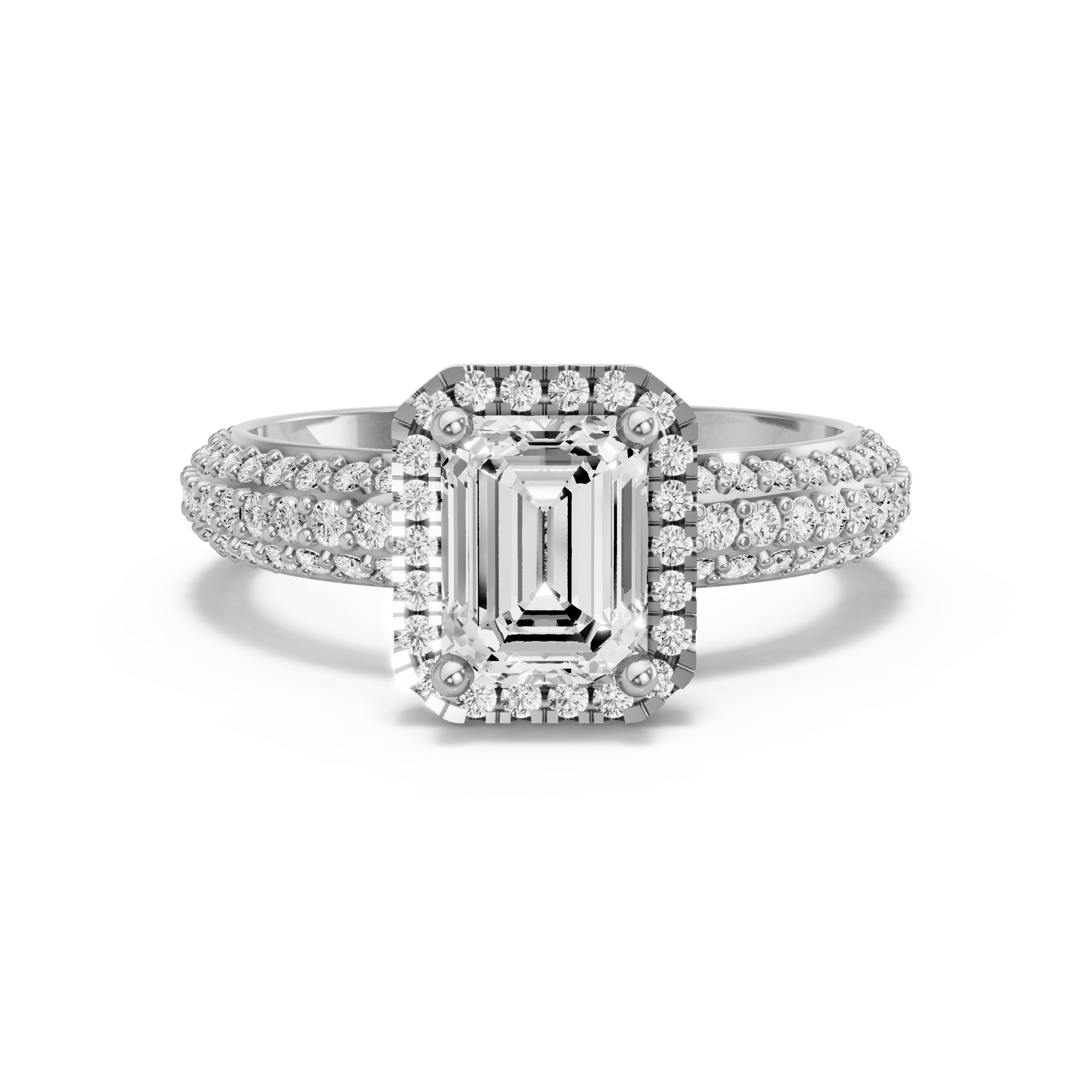 Image for Emerald Pave Halo Ring with Triple Row Pave band in 950 Platinum