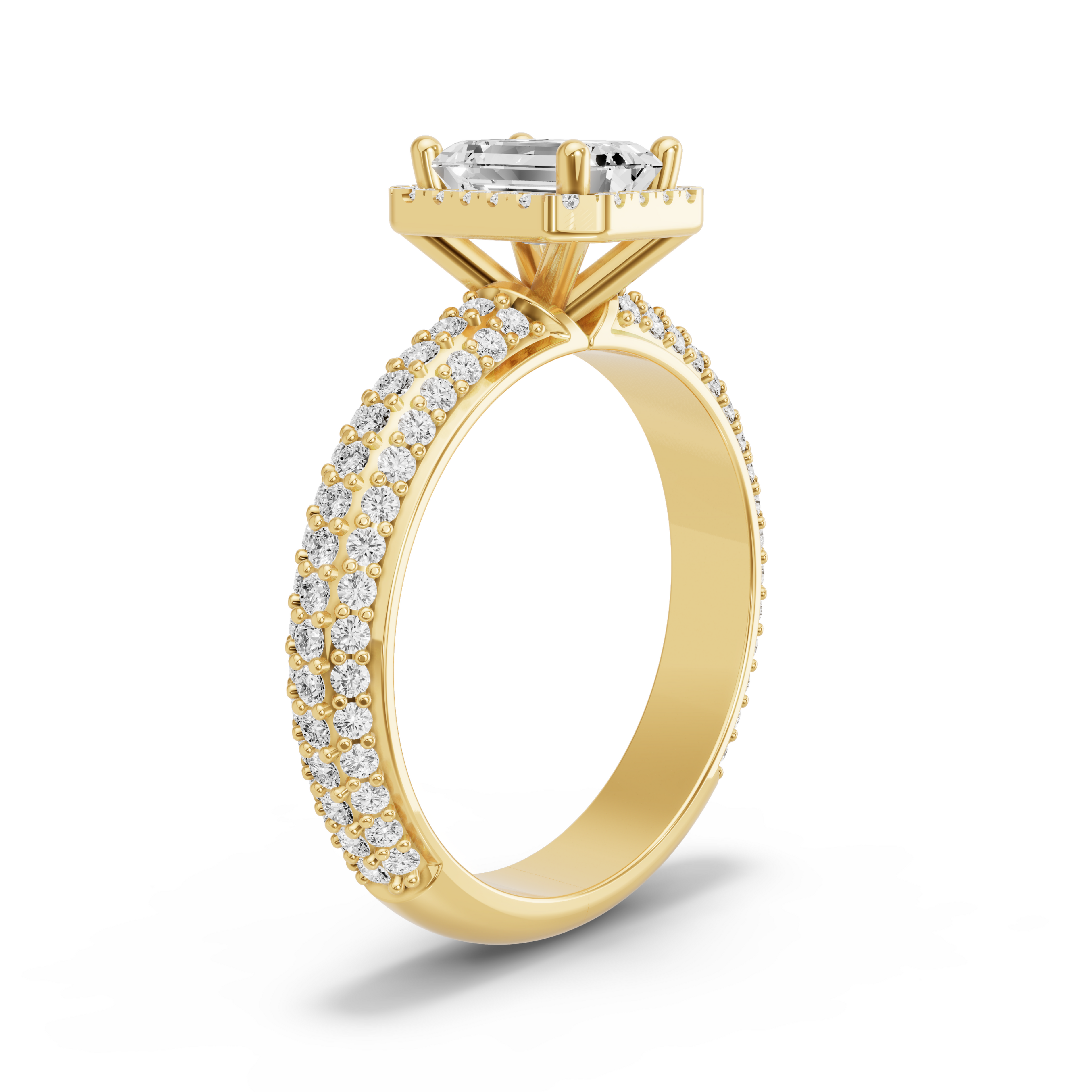 Image for Emerald Pave Halo Ring with Triple Row Pave band in 14K Yellow Gold