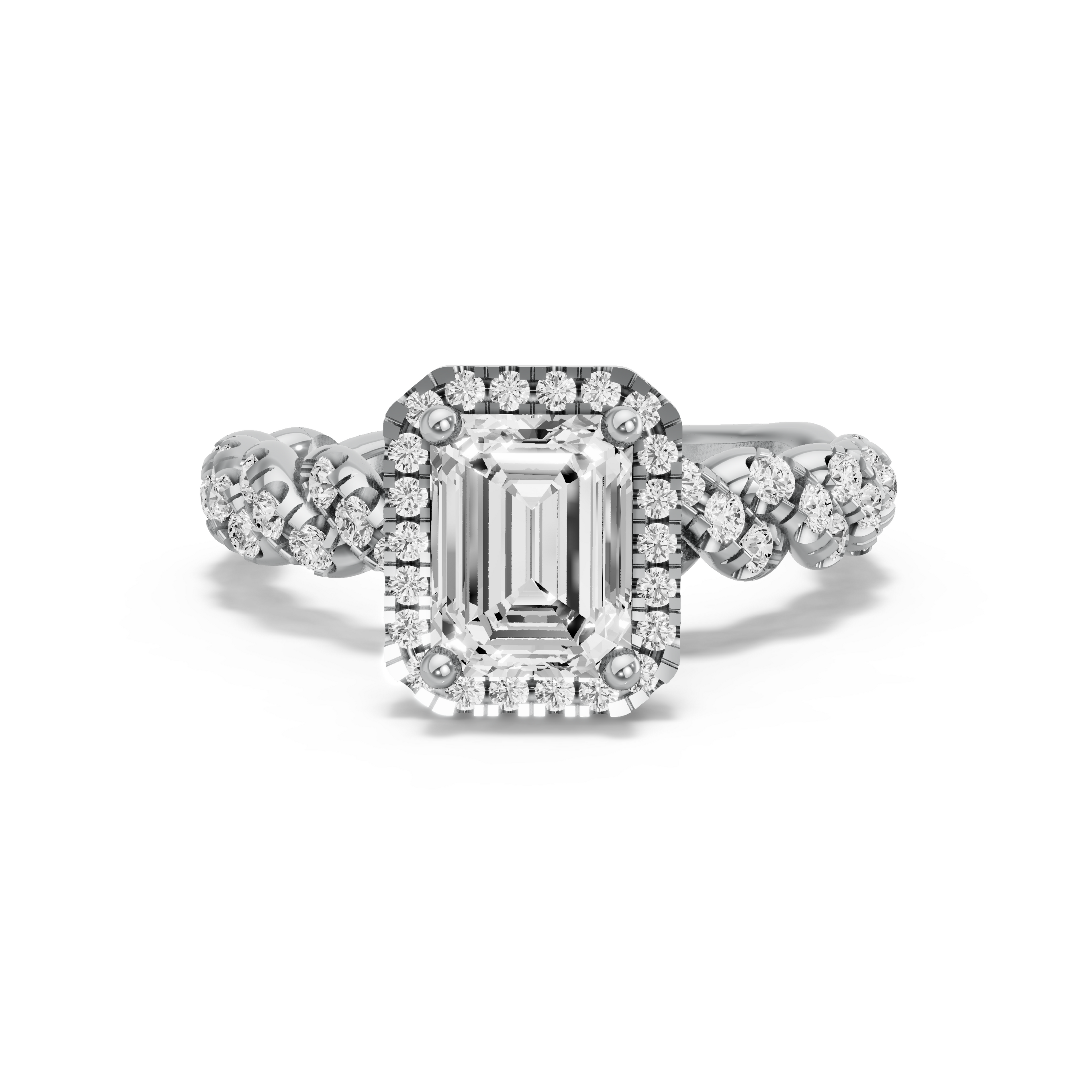 Image for Emerald Pave Halo Ring with Twist Pave band in 10K White Gold