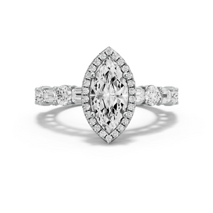 Image for Marquise Pave Halo Ring with Alternating Baguette band in 950 Platinum