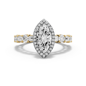 Image for Marquise Pave Halo Ring with Alternating Baguette band